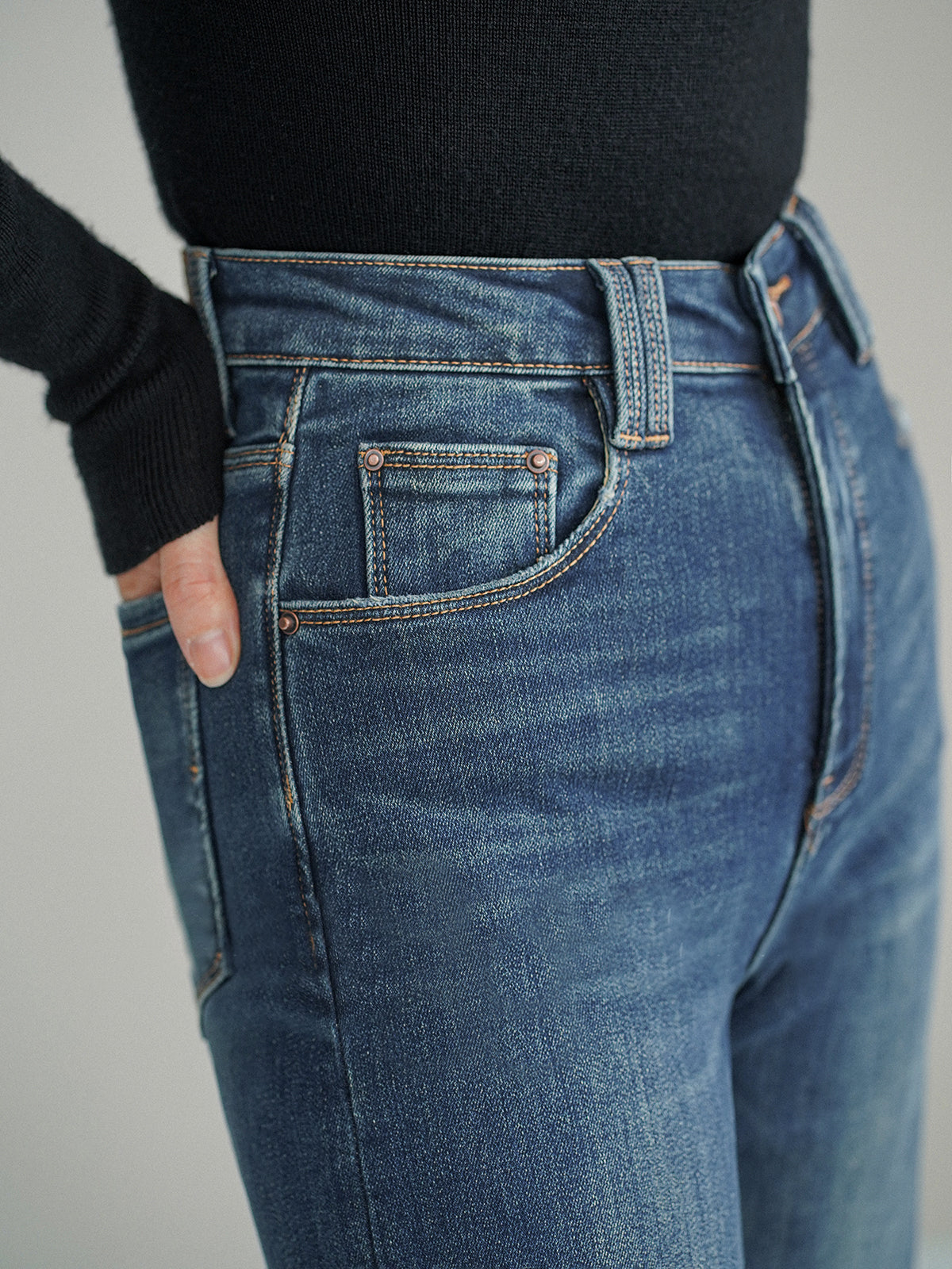 Mid-Waist Bootcut Denim Jeans Without Belt for Women, Casual Flare Pants
