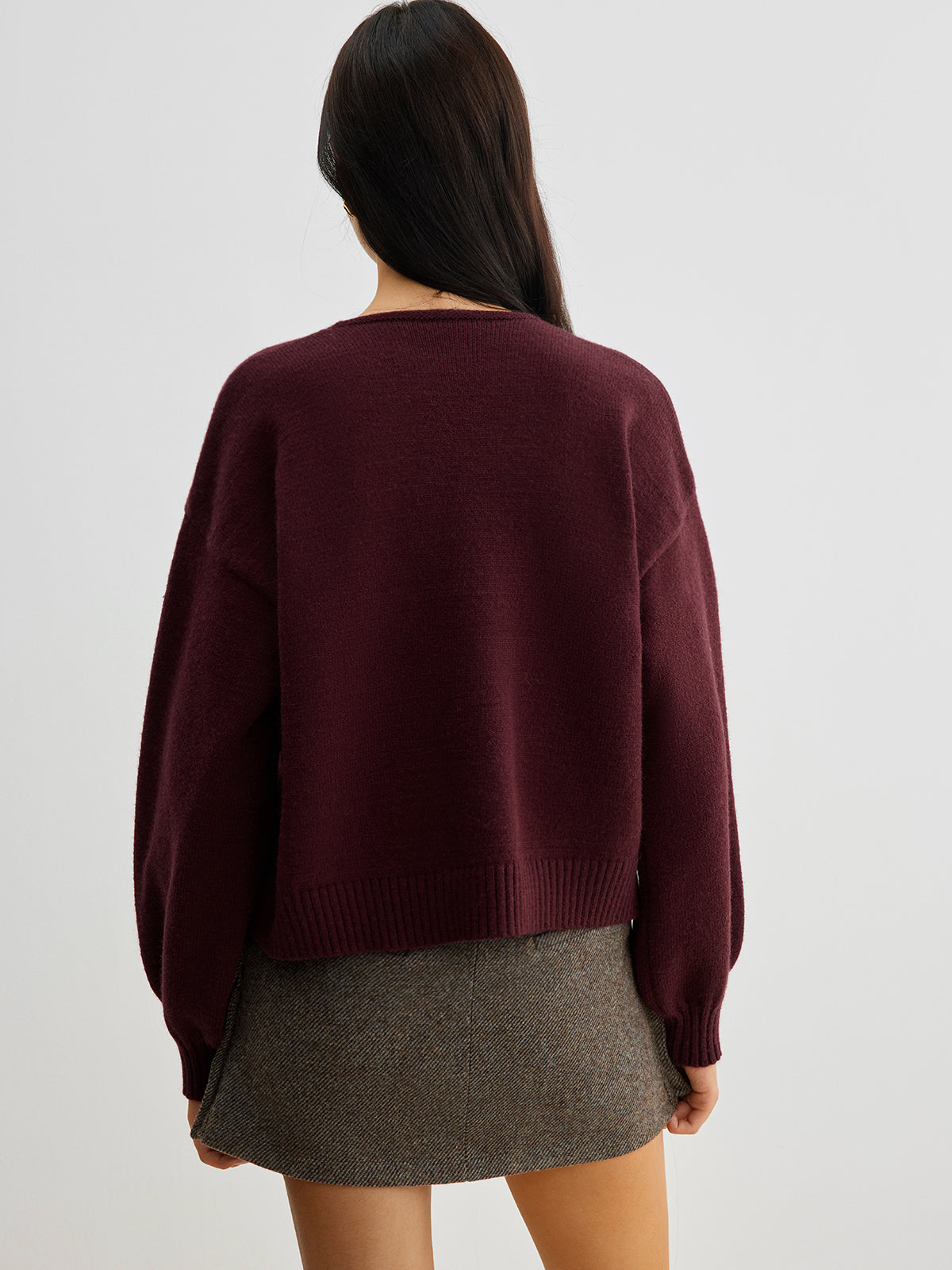 Velvet-Bow Lantern Sleeve Sweater Elegant Casual Fall Fashion