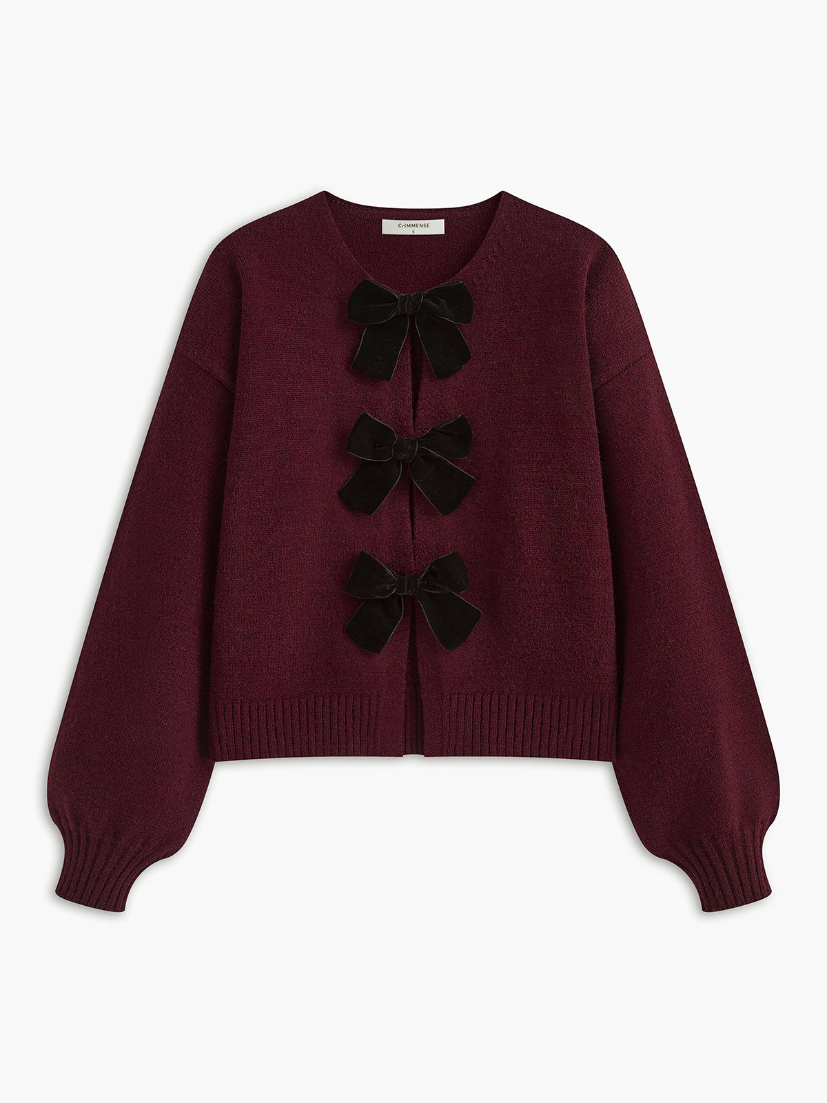 Velvet-Bow Lantern Sleeve Sweater Elegant Casual Fall Fashion
