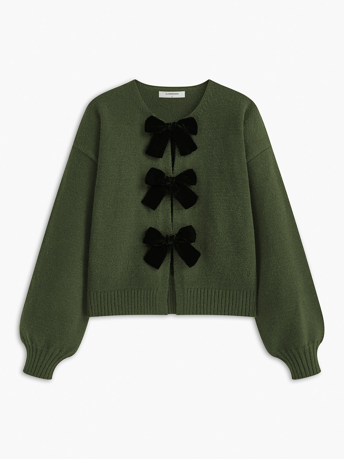 Velvet-Bow Lantern Sleeve Sweater Elegant Casual Fall Fashion