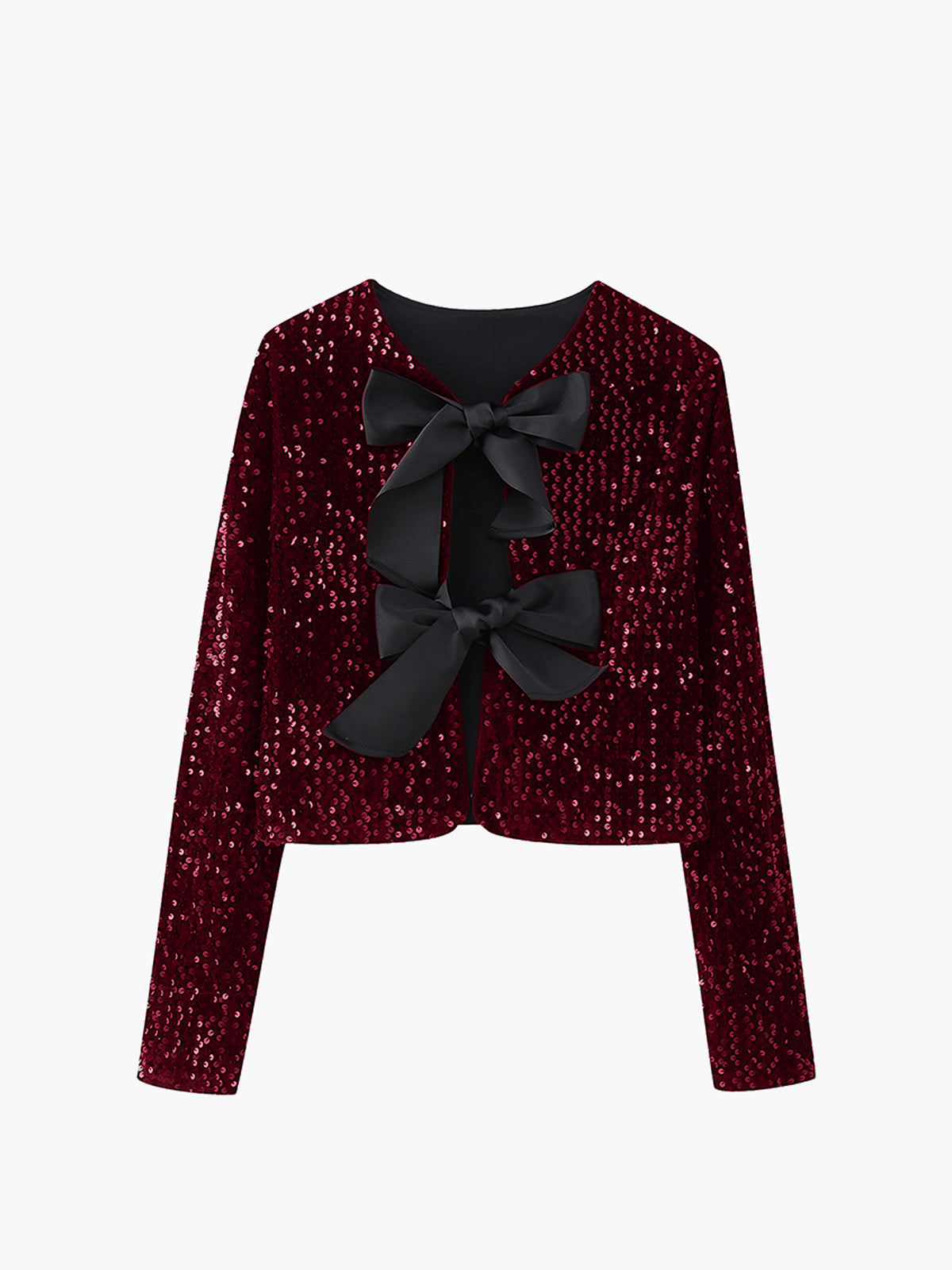 Sequined Velvet Bowknot Decor Jacket for Women Trendy Outerwear