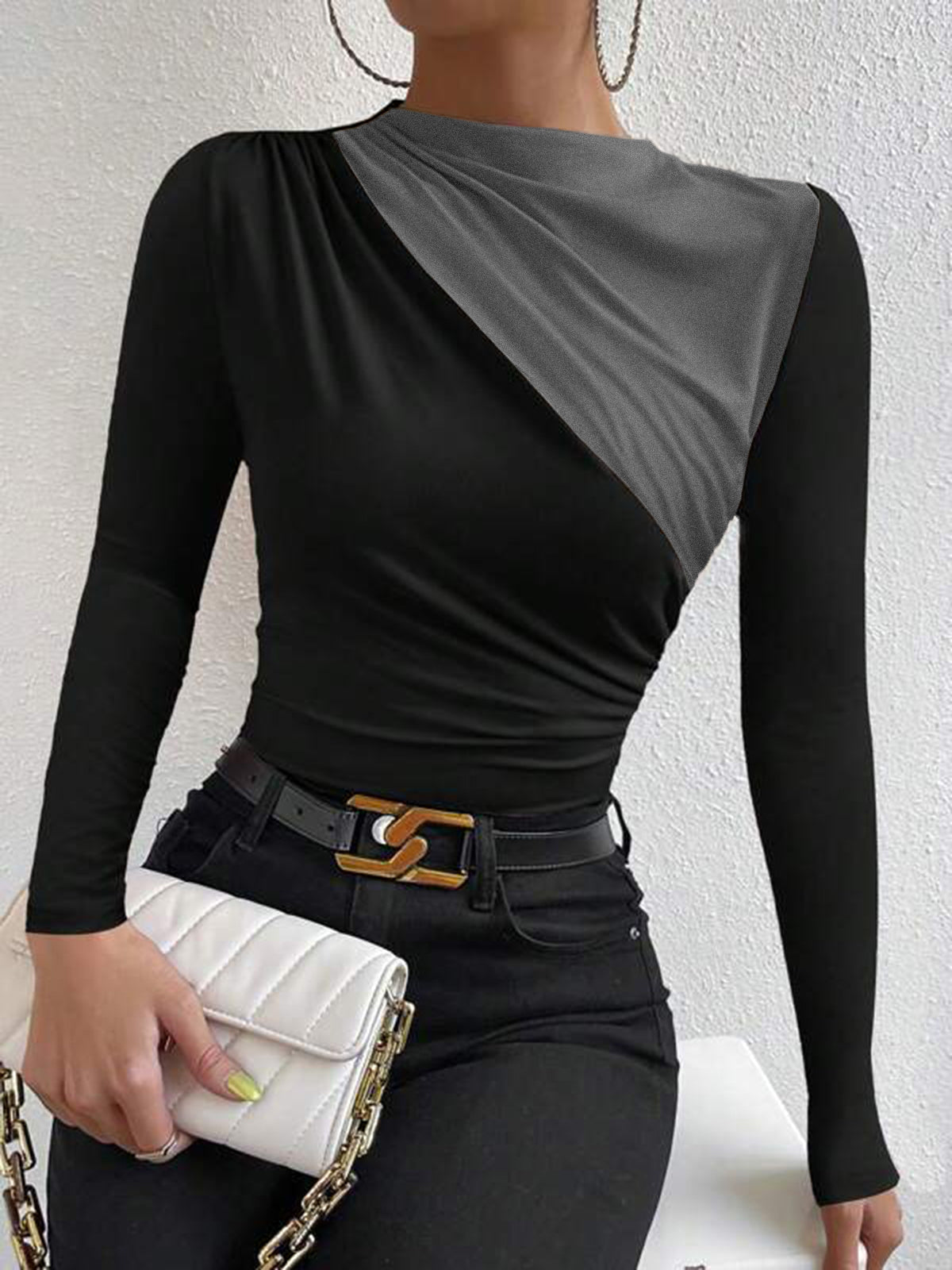 Color Block Long Sleeve T-Shirt for Men Casual Comfort Fit