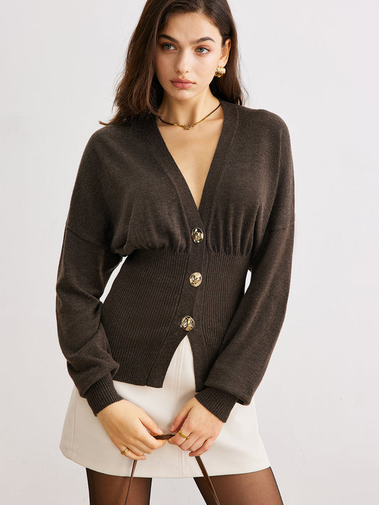 Wool-Blend Cinched Button Knit Outerwear Women's Stylish Winter Jacket
