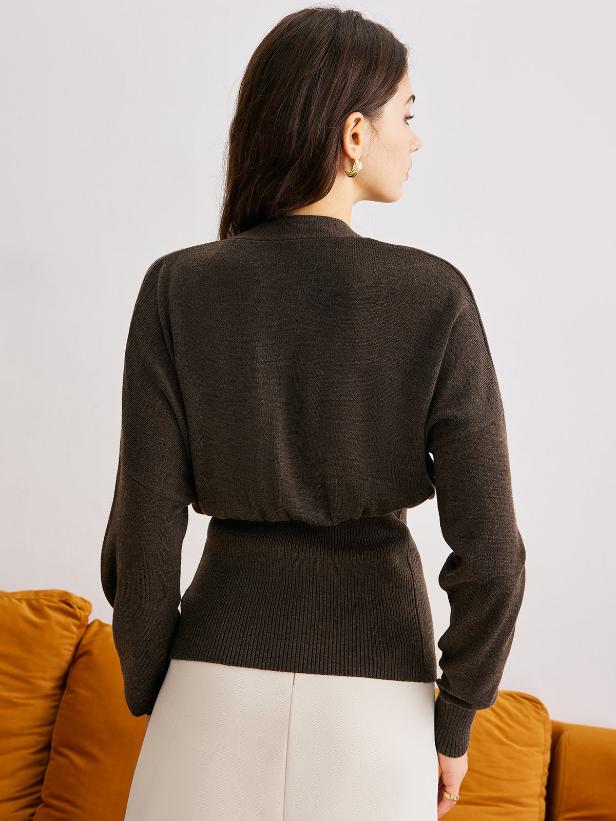 Wool-Blend Cinched Button Knit Outerwear Women's Stylish Winter Jacket