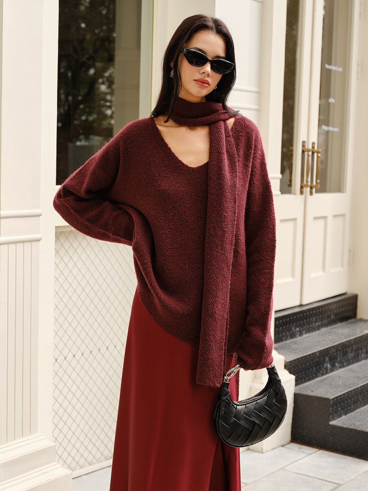 Wool-Blend Loose Sweater With Matching Scarf, Cozy Winter Knitwear Essentials