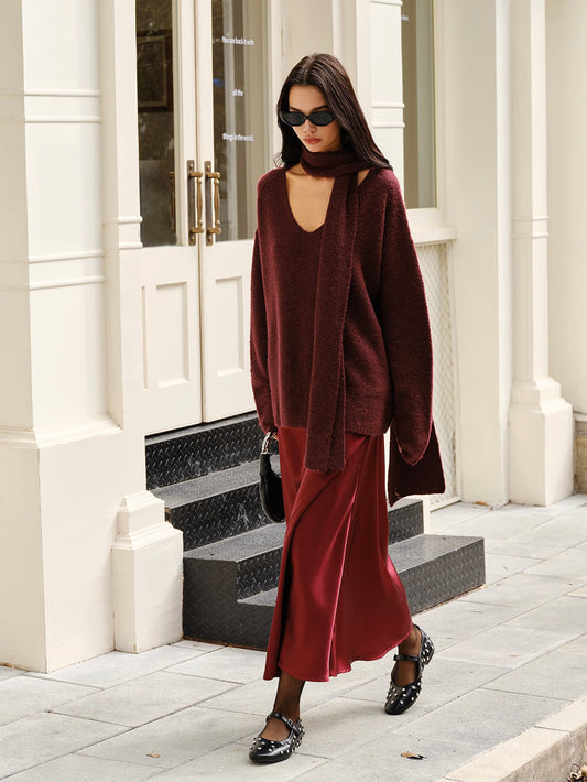 Wool-Blend Loose Sweater With Matching Scarf, Cozy Winter Knitwear Essentials
