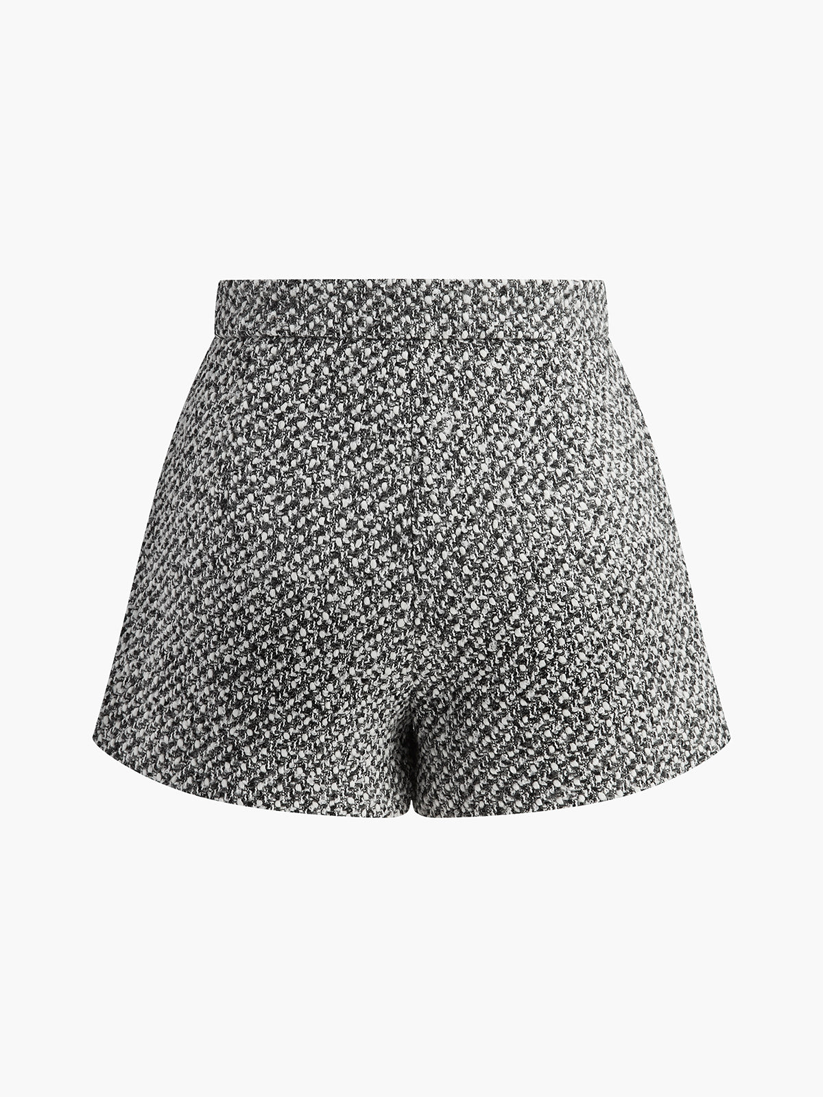 Wool-Blend Tweed Pockets Shorts Fashionable High-Waist Design for Women