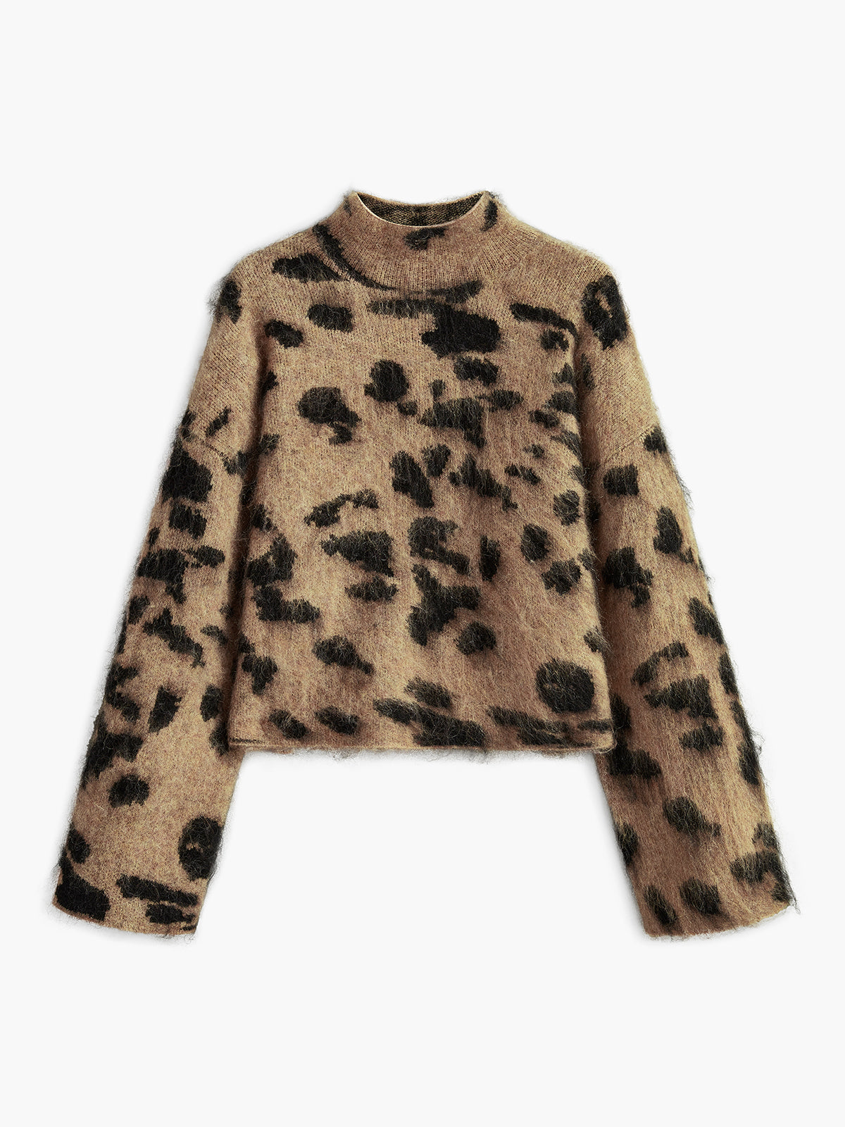 Wool-Blend Leopard Fuzzy Sweater for Women with Crew Neck