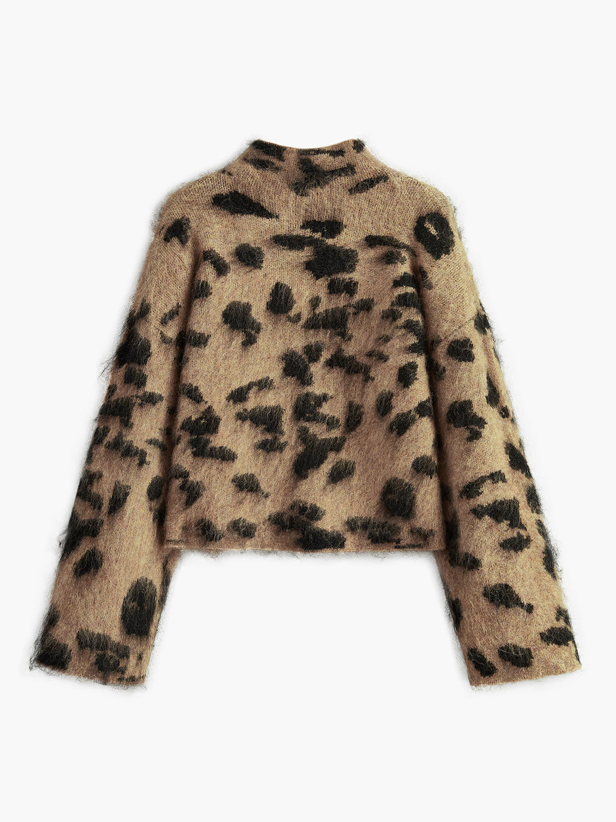 Wool-Blend Leopard Fuzzy Sweater for Women with Crew Neck