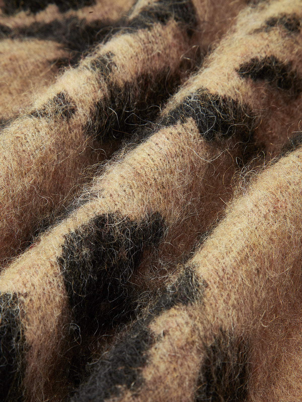 Wool-Blend Leopard Fuzzy Sweater for Women with Crew Neck