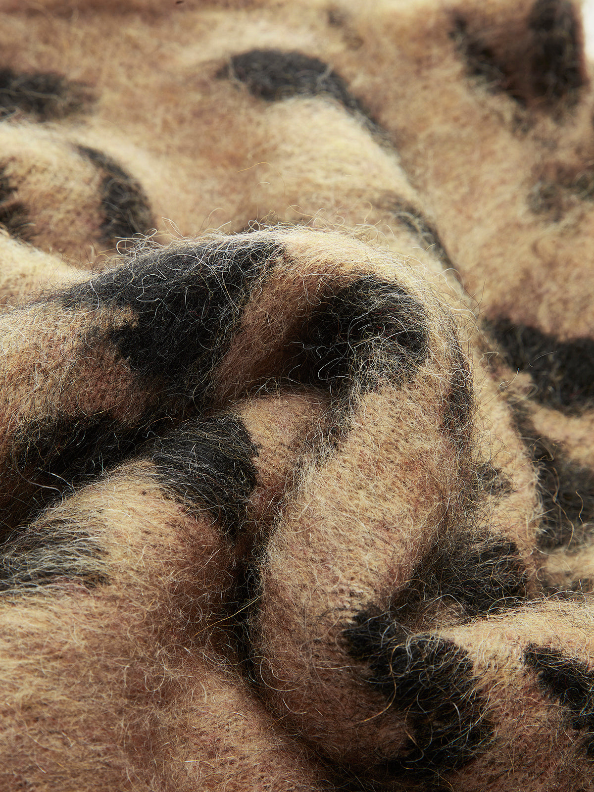 Wool-Blend Leopard Fuzzy Sweater for Women with Crew Neck