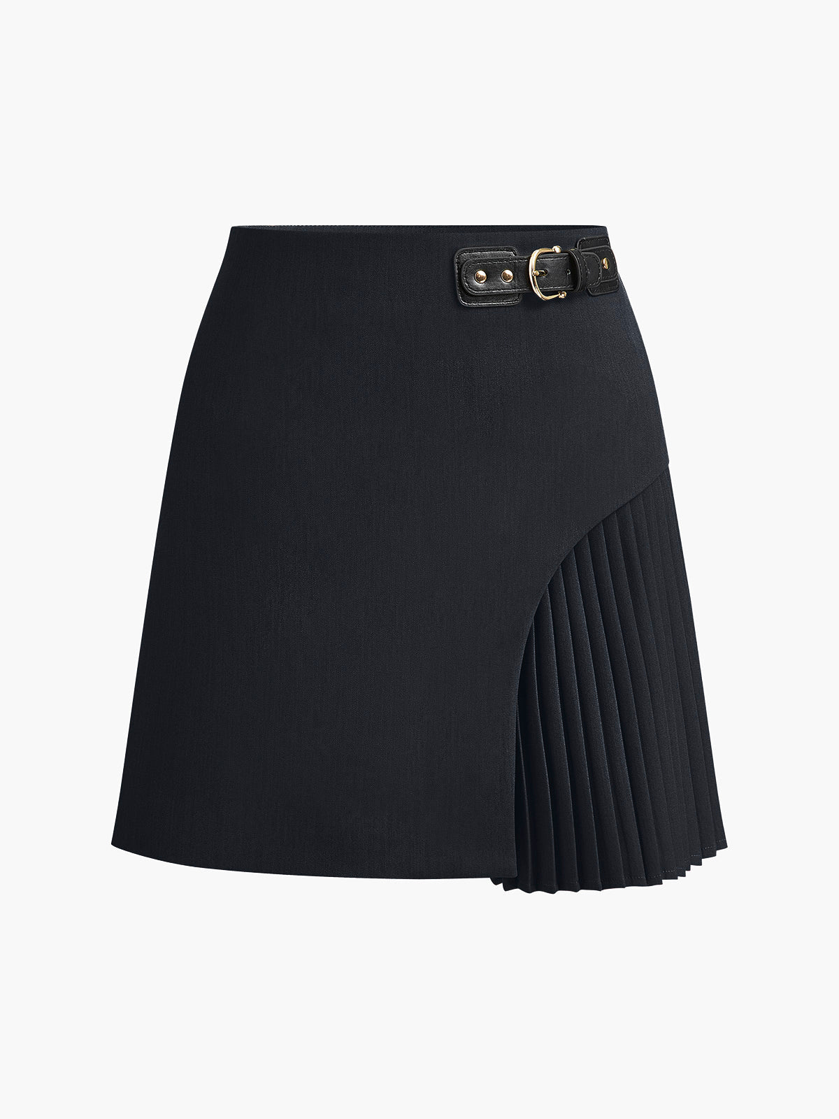 Side Pleated Buckle Belted Skirt for Women, Casual Office Wear