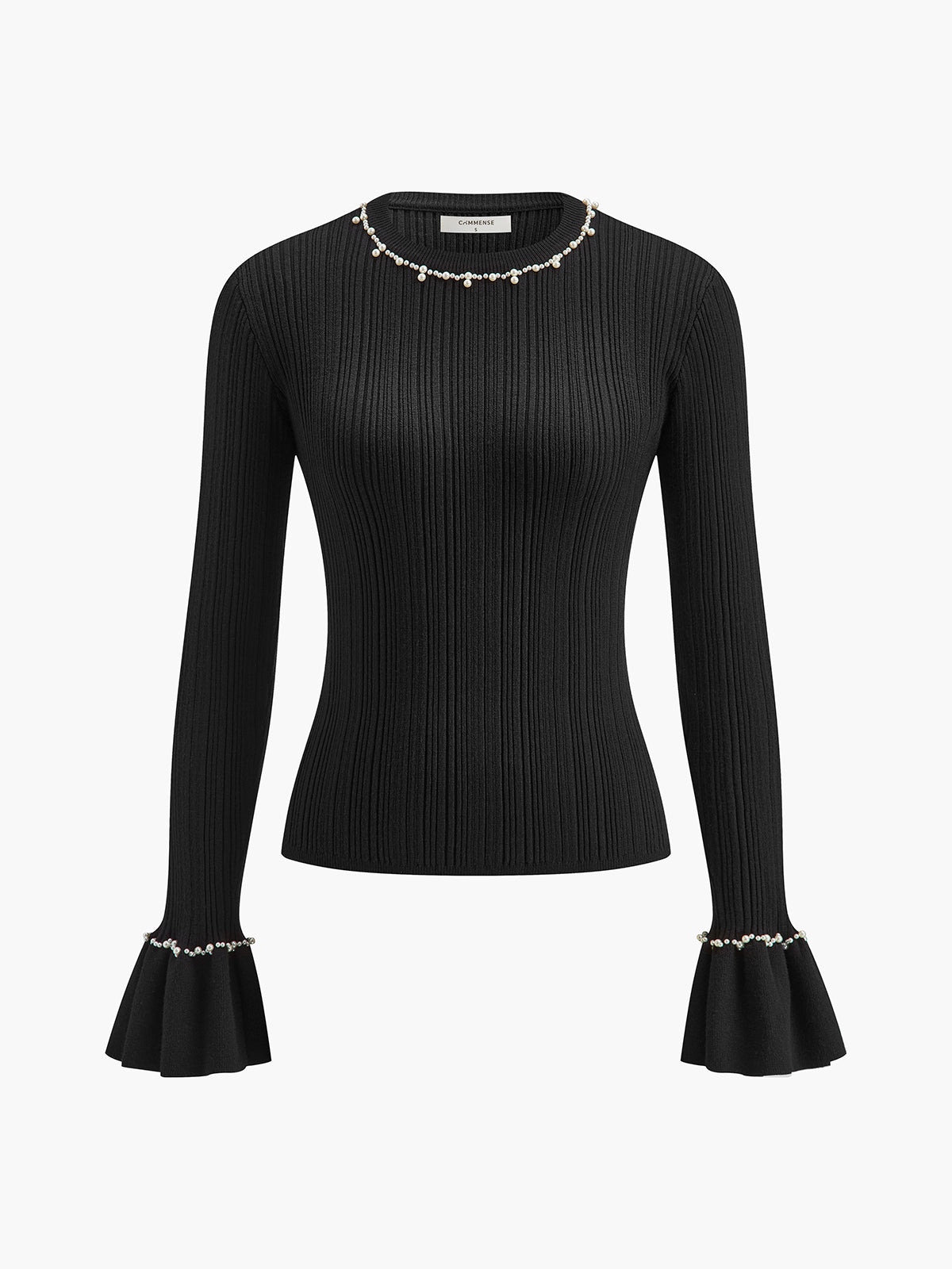Beaded-Decor Ruffle Knit Top for Women - Fashionable Comfort Style