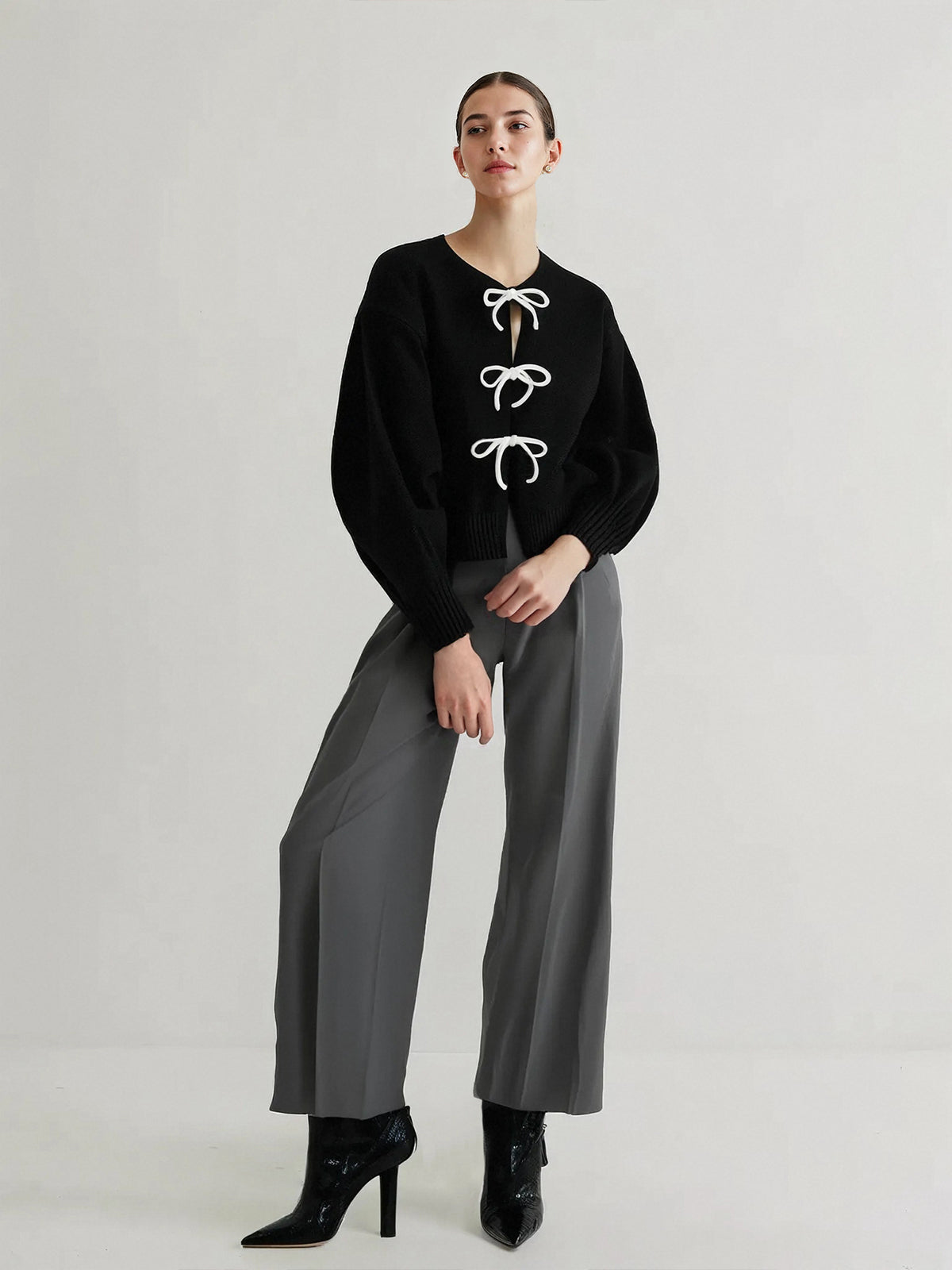 Bow Front Shift Sweater - Women's Casual Knit Top Pullover