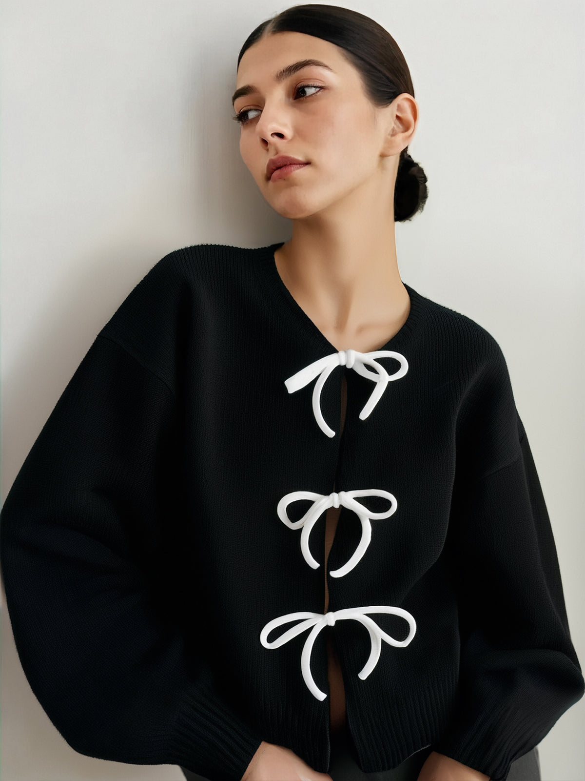 Bow Front Shift Sweater - Women's Casual Knit Top Pullover