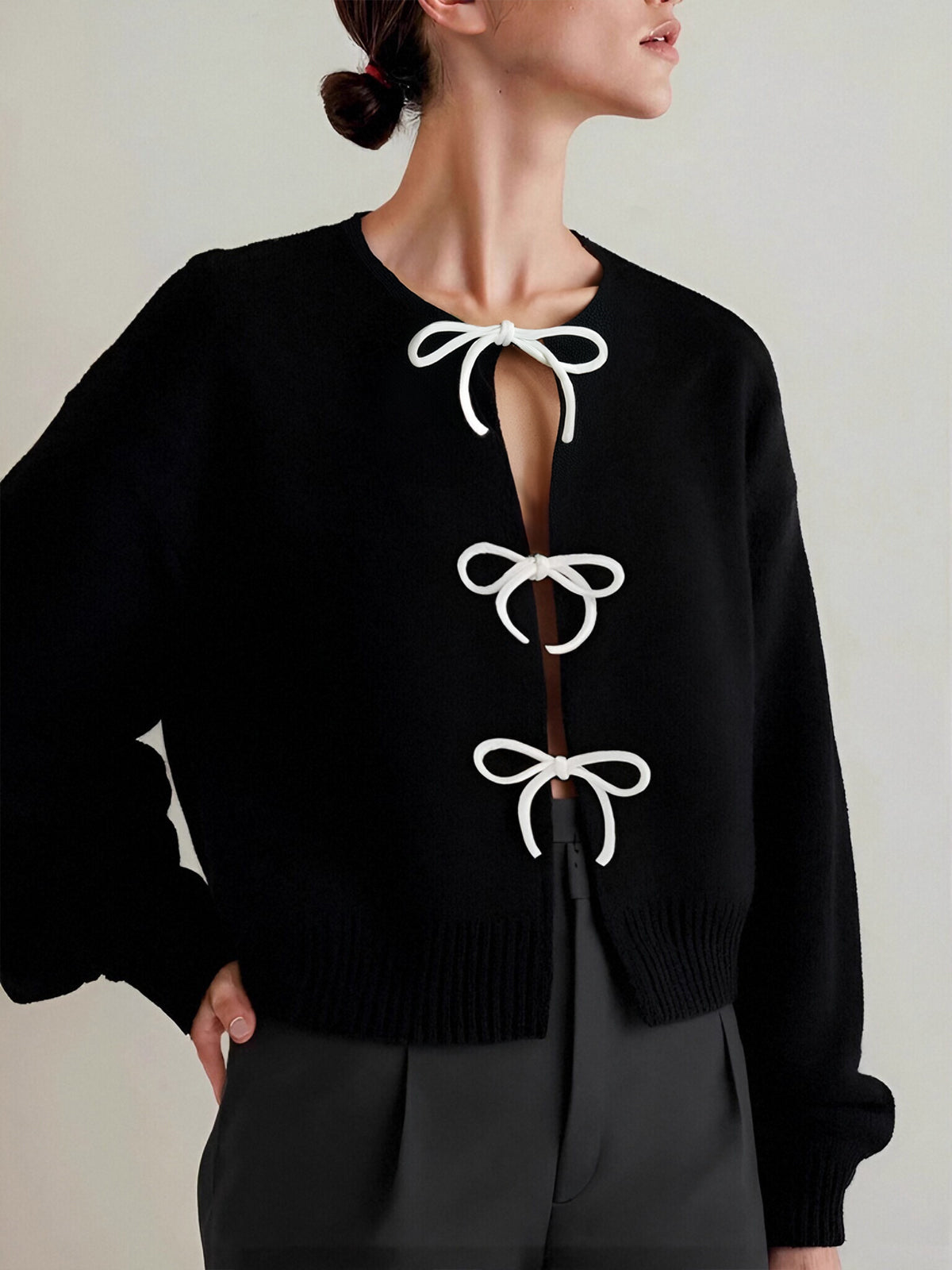 Bow Front Shift Sweater - Women's Casual Knit Top Pullover