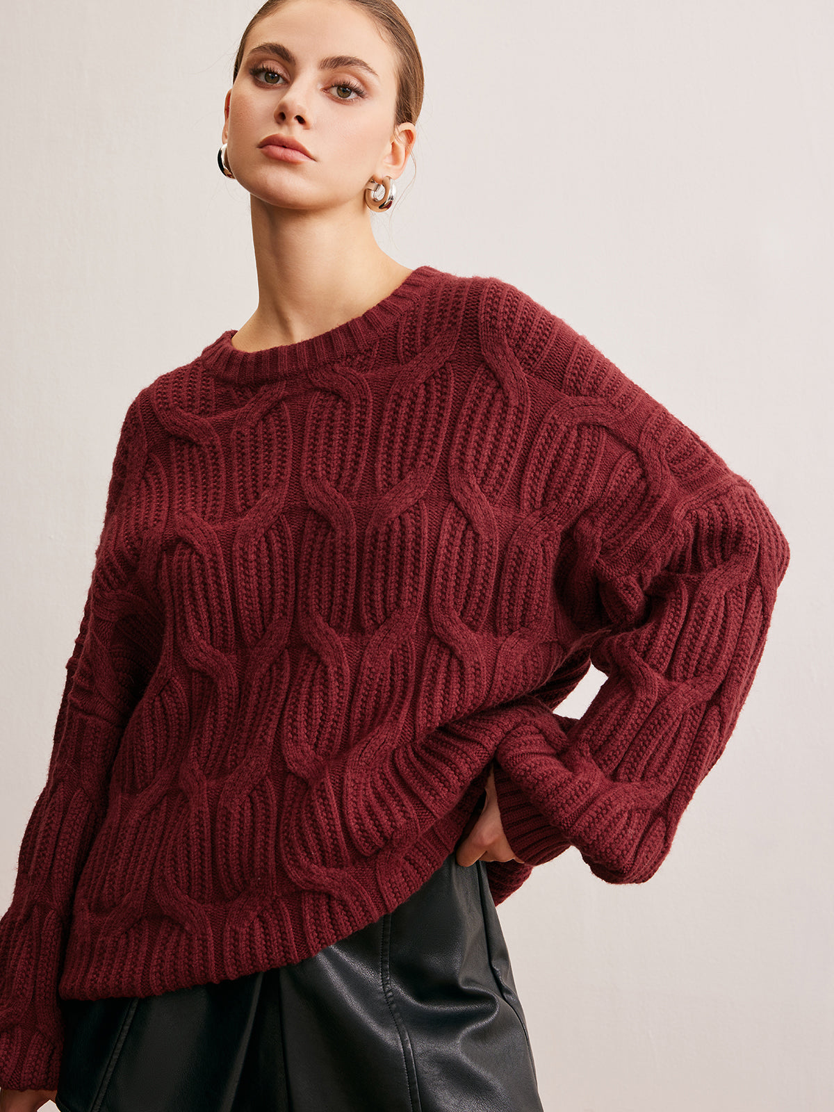 Plain Draped Pullover Sweater Comfortable Casual Knitwear for Women