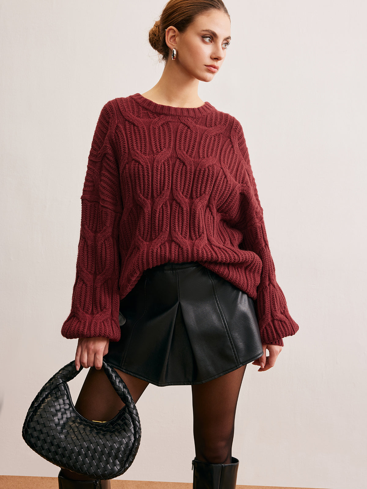 Plain Draped Pullover Sweater Comfortable Casual Knitwear for Women