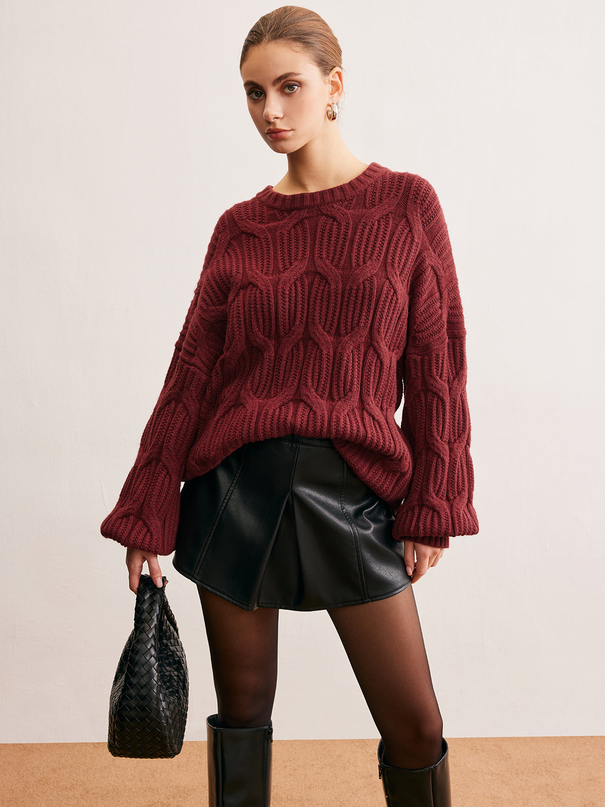 Plain Draped Pullover Sweater Comfortable Casual Knitwear for Women