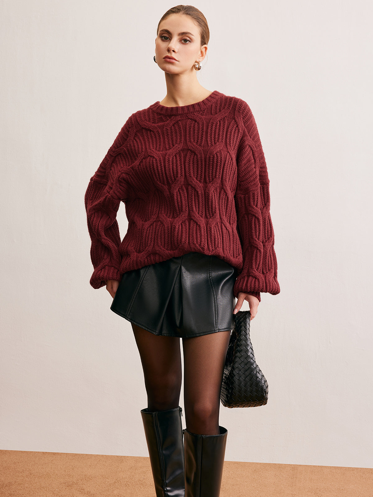 Plain Draped Pullover Sweater Comfortable Casual Knitwear for Women