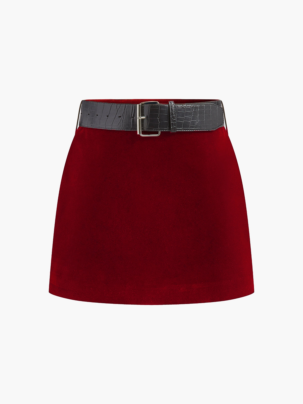 Crocodile Belted Velvet Mini Skirt, Luxurious Textured Party Wear Fashion