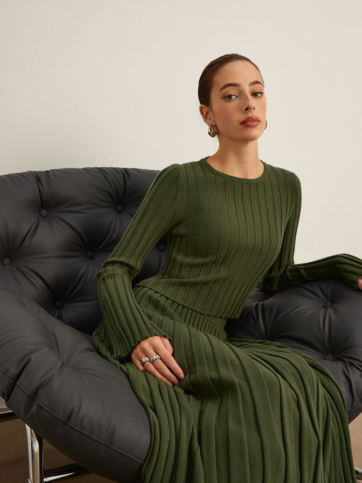 Lettuce Trim Ribbed Crop Sweater for Women Casual Warm
