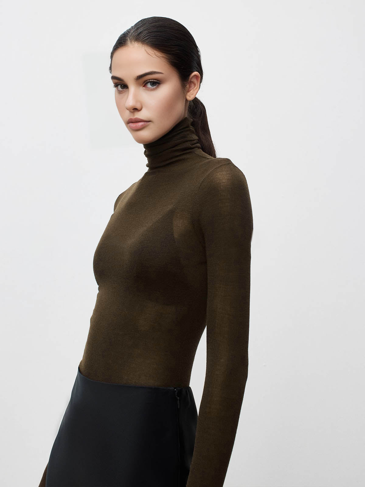 Wool-Blend Turtleneck Sheer Sweater for Women Comfort Fit
