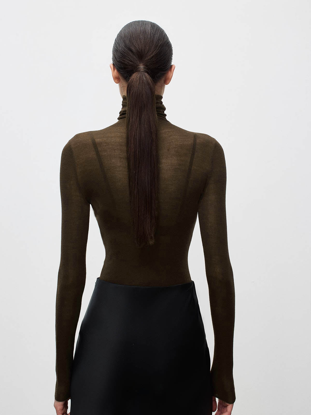 Wool-Blend Turtleneck Sheer Sweater for Women Comfort Fit