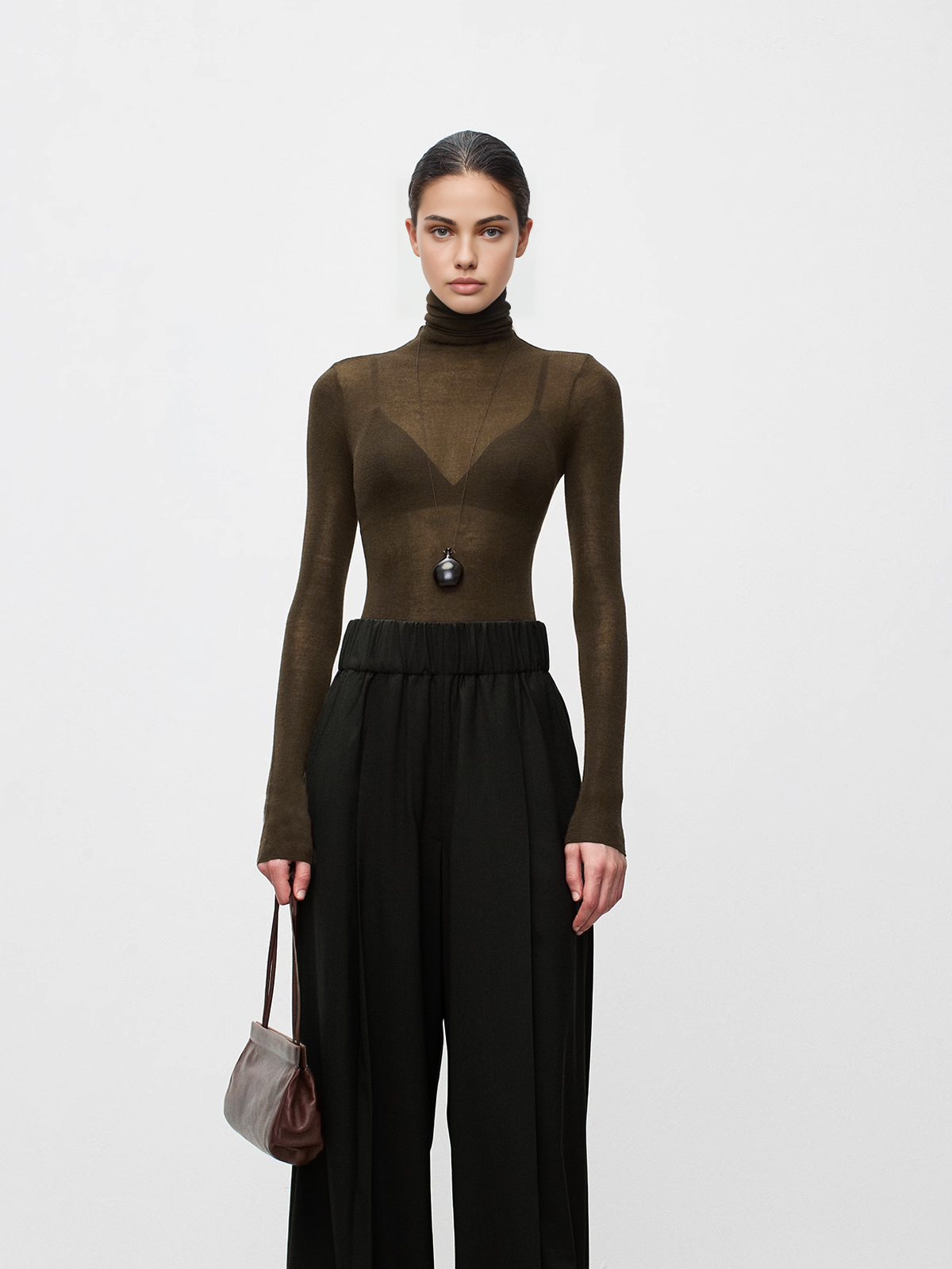 Wool-Blend Turtleneck Sheer Sweater for Women Comfort Fit