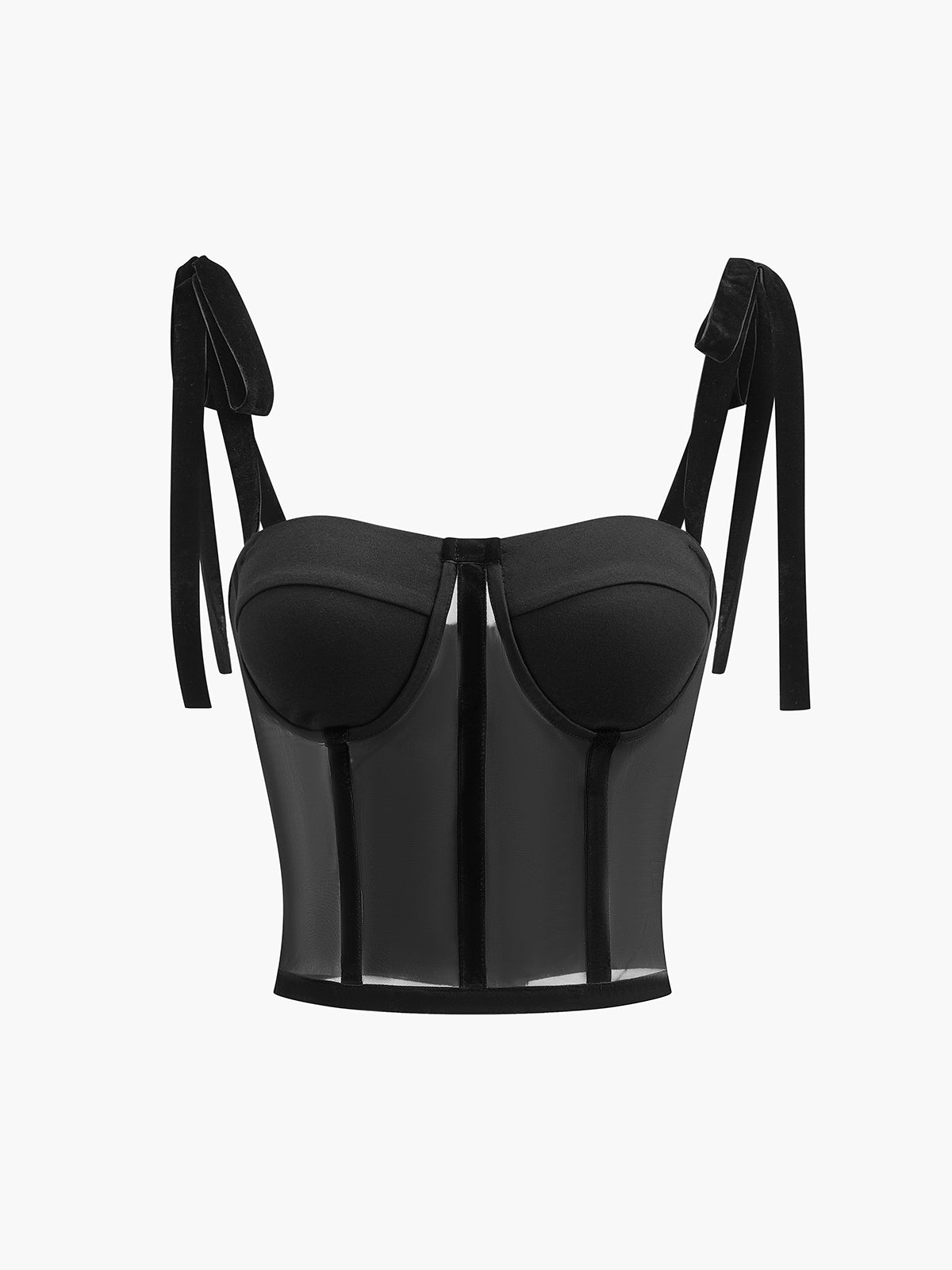 Sheer Mesh Tie-Front Crop Top – Light Support, Breathable Comfort Fit Women's Fashion