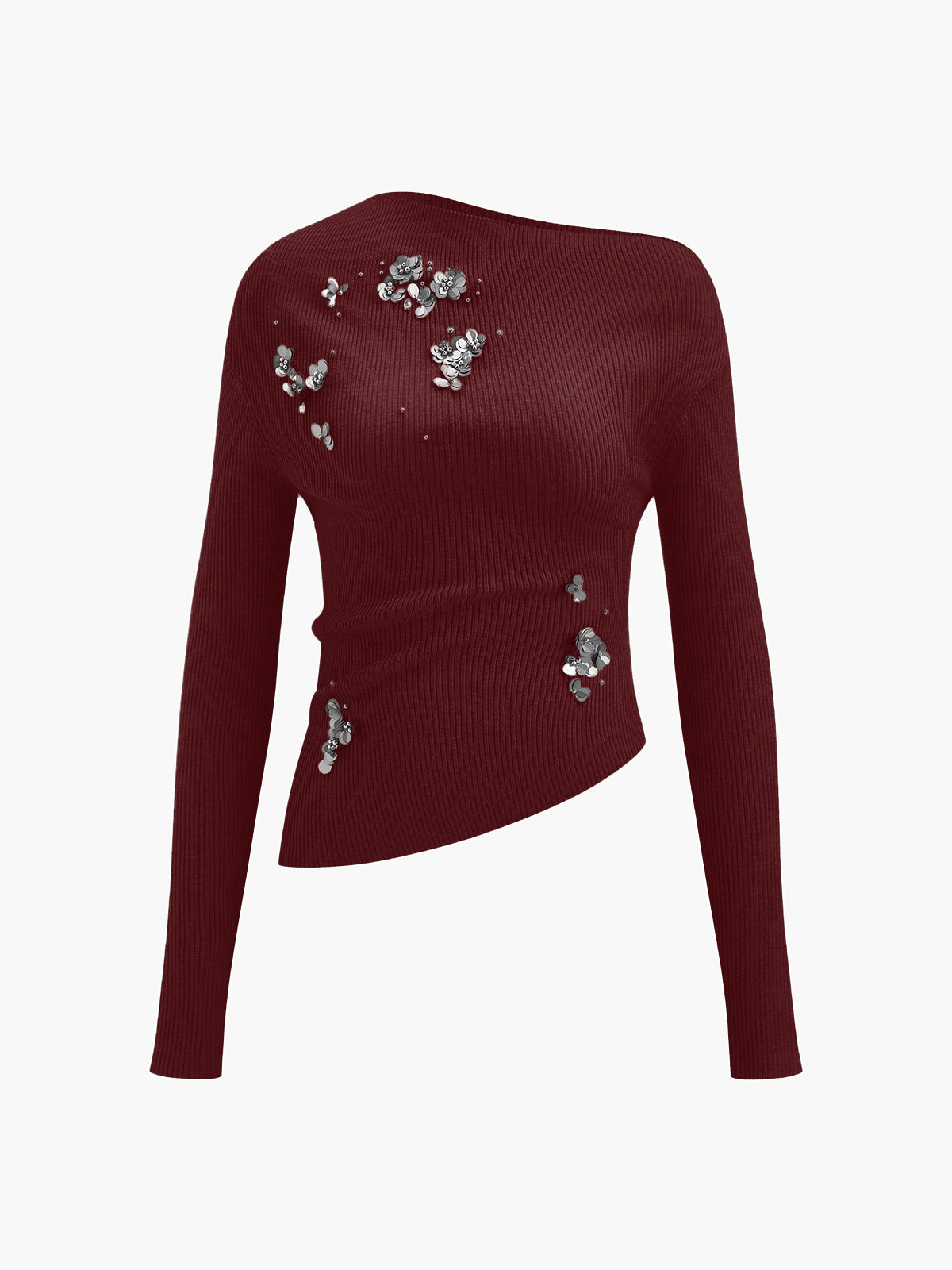 Wool-Blend Asymmetrical Sequins Knit Top for Women, Elegant Party Wear