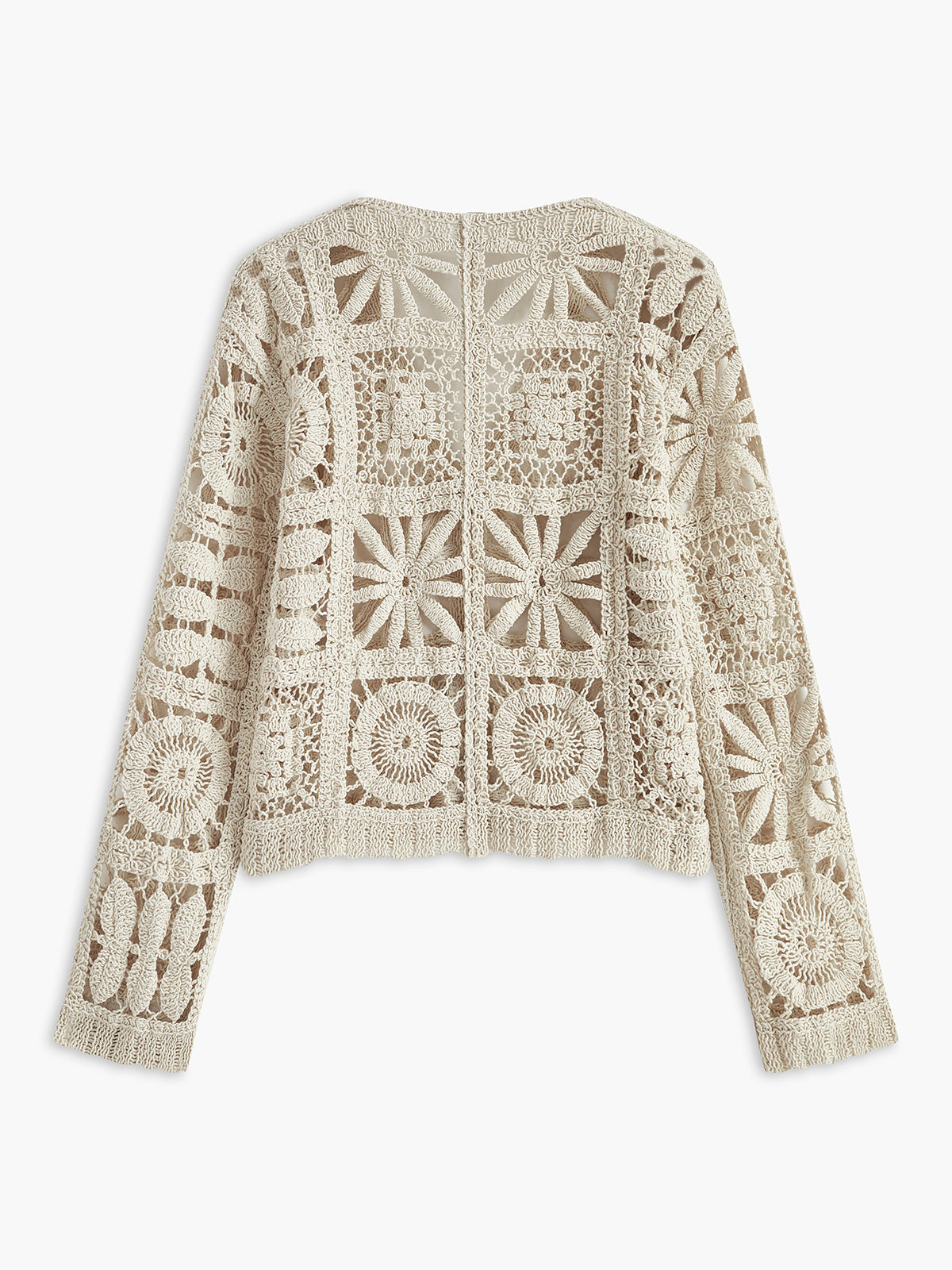 "Crochet Square Pattern Button-Front Cardigan with Stylish Cozy Design"