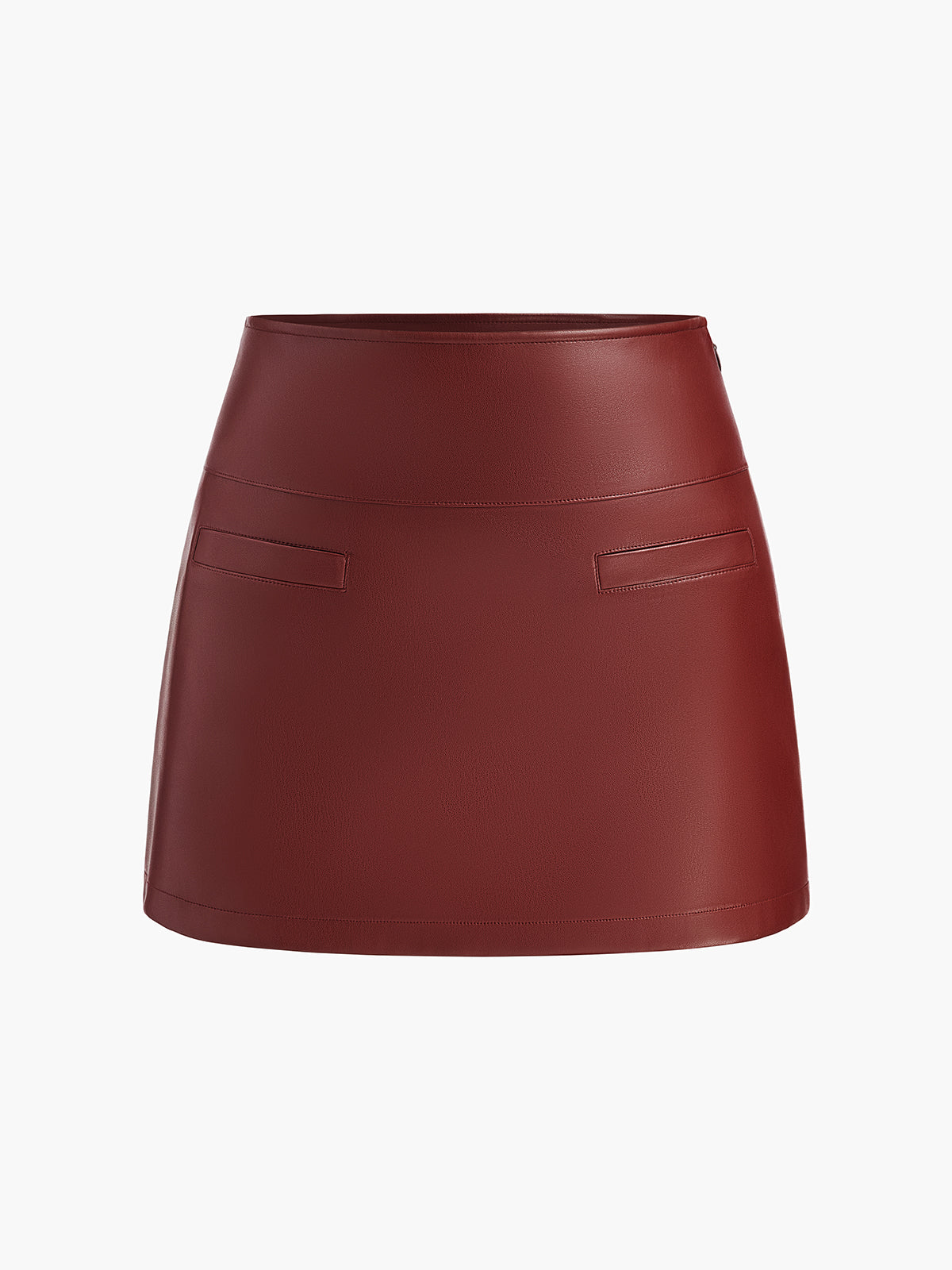 A-Line Faux Leather Mini Skirt with High Waist and Side Zipper