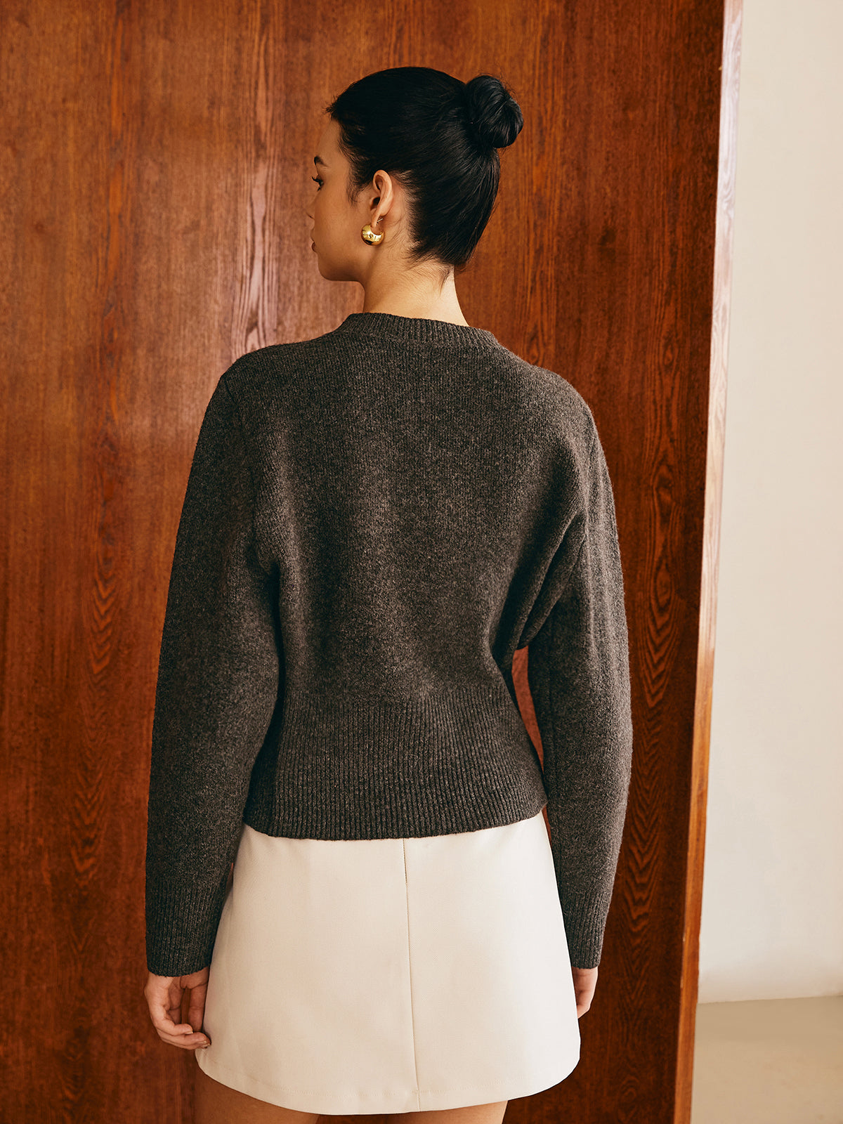 Button Down Split Sweater with Long Sleeves and V-Neck