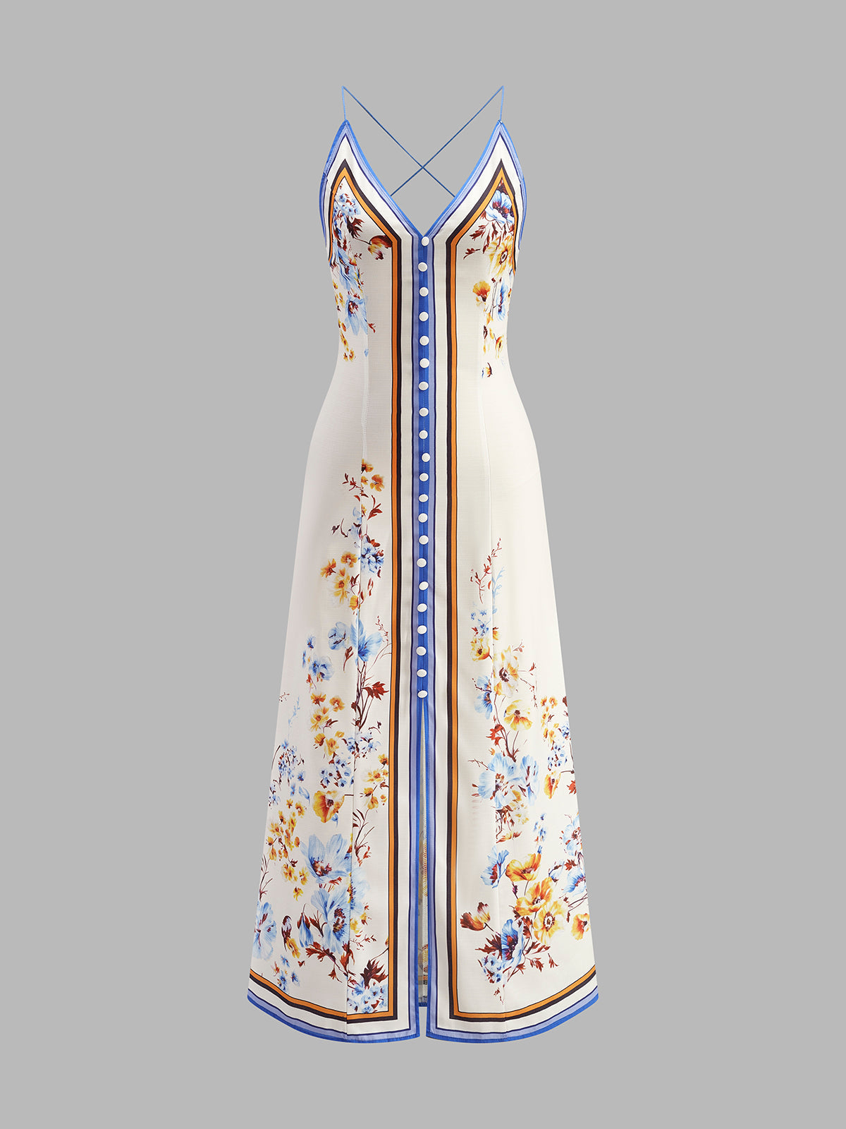 Casual Floral Printed Halter Long Dress for Summer Weddings and Beach Events
