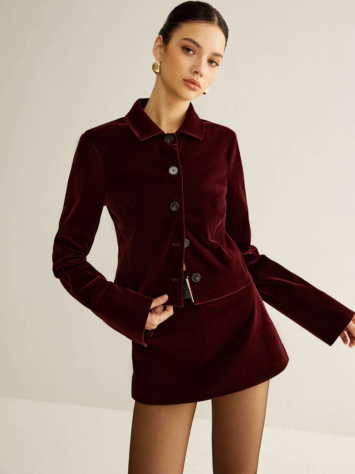 Velvet Lapel Short Blazer for Women Elegant Casual Style