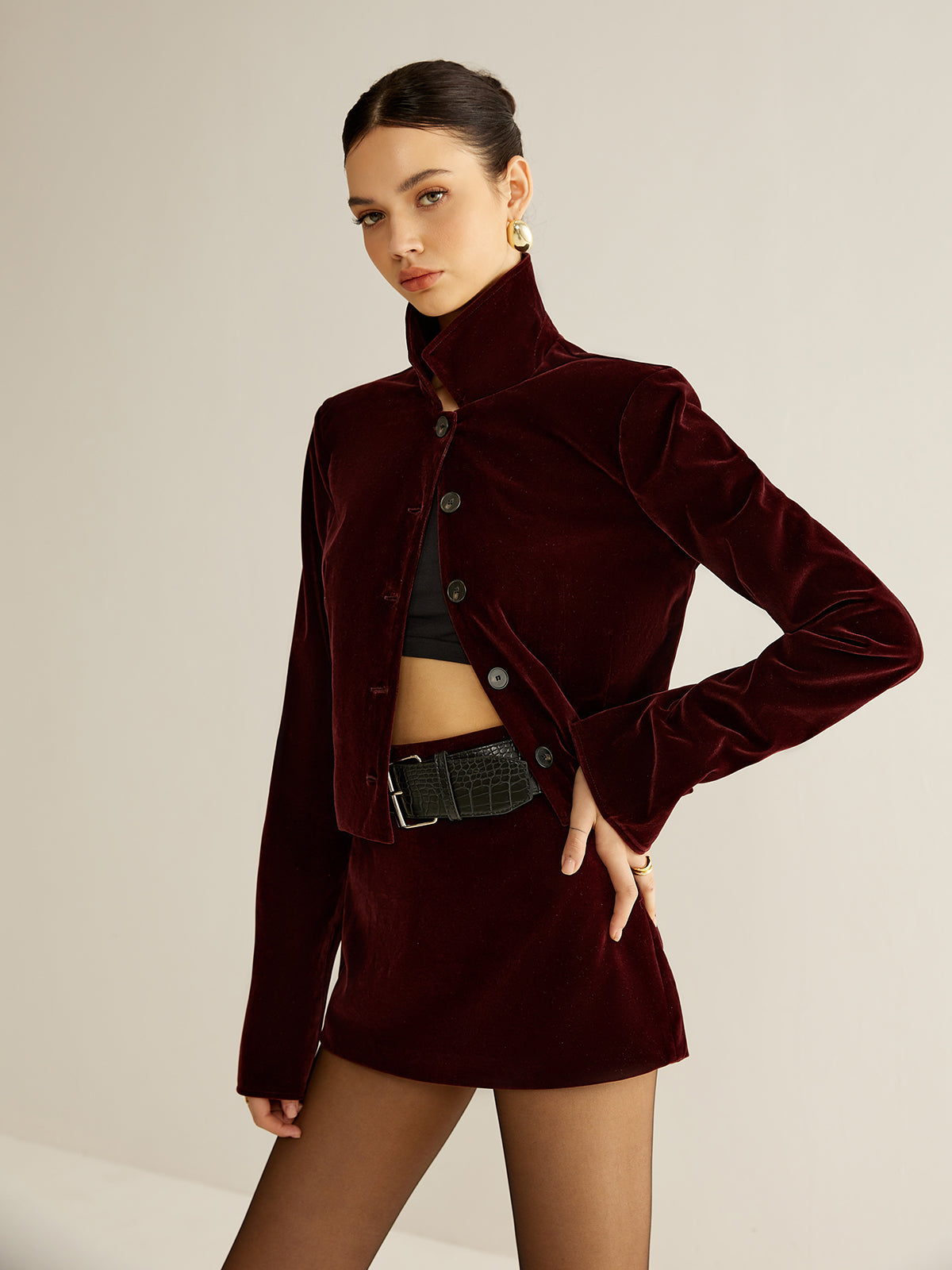 Velvet Lapel Short Blazer for Women Elegant Casual Style