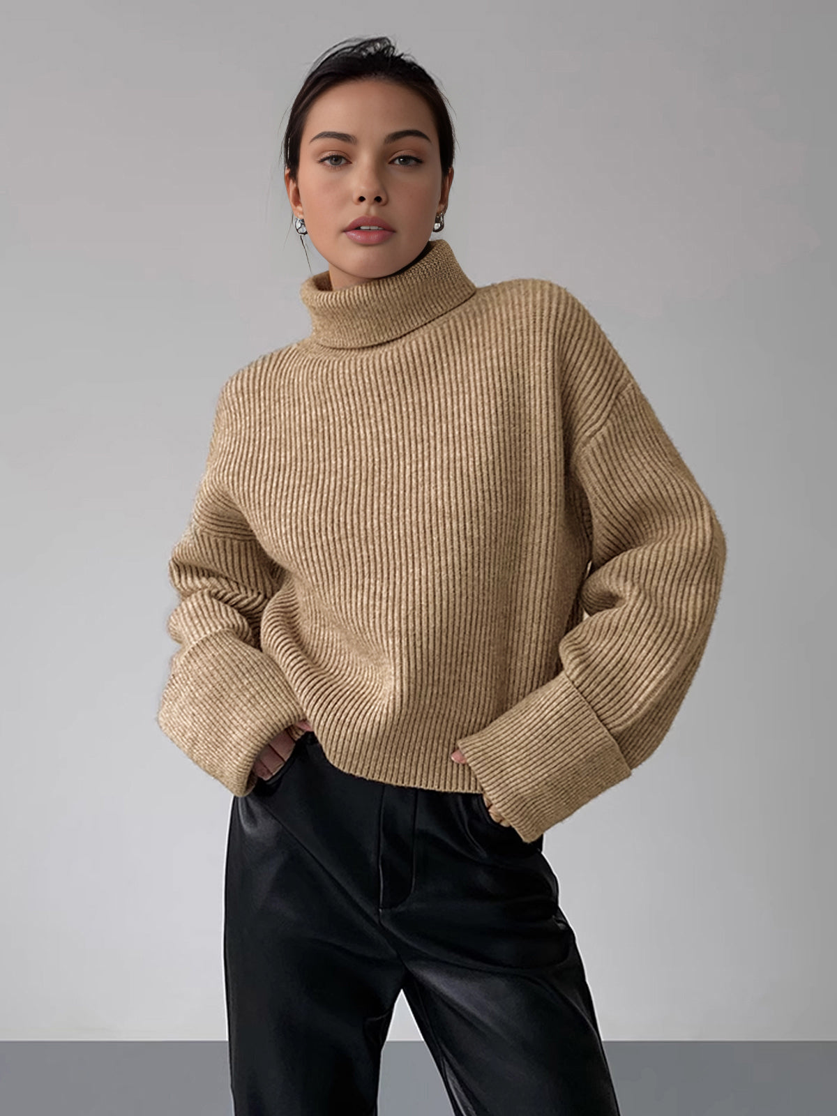 Turtleneck Ribbed Warm Sweater Cozy Winter Essential Pullover