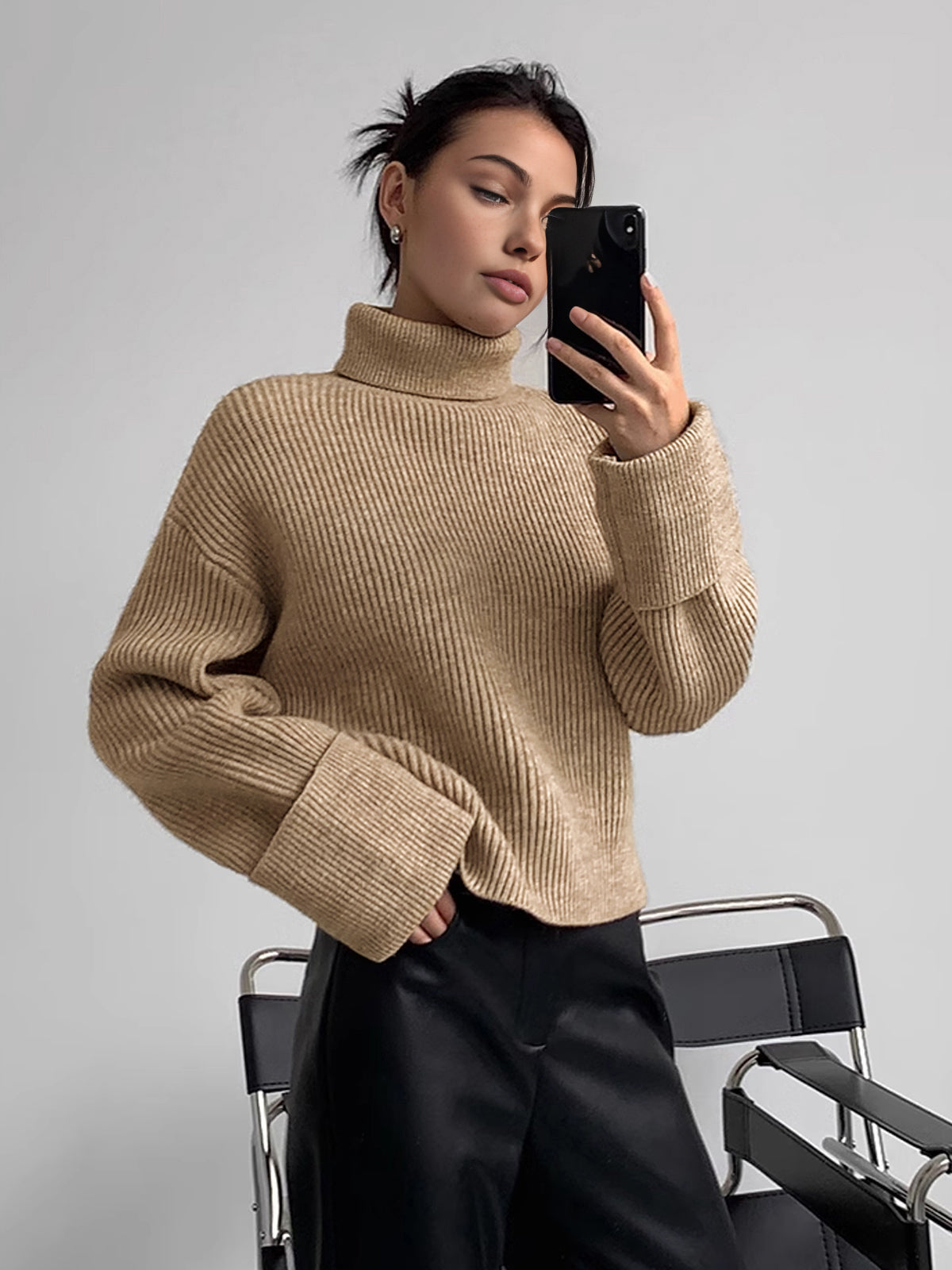 Turtleneck Ribbed Warm Sweater Cozy Winter Essential Pullover