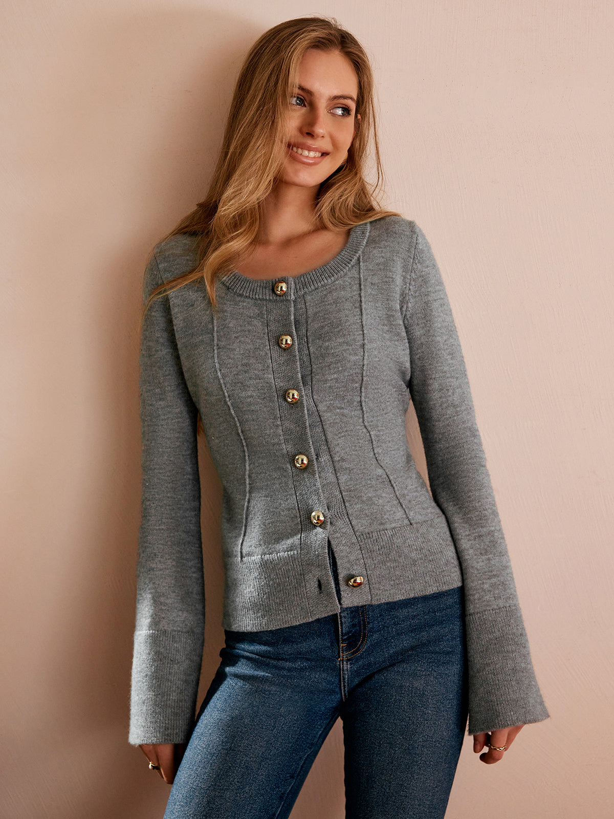 Breasted Bell Sleeve Slim Cardigan for Women, Lightweight Everyday Wear