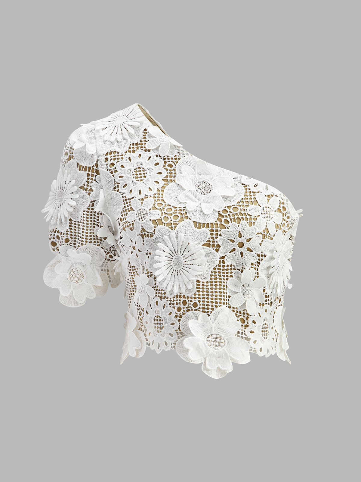 Asymmetrical Floral Lace Top Skirt Set for Elegant Evening Wear