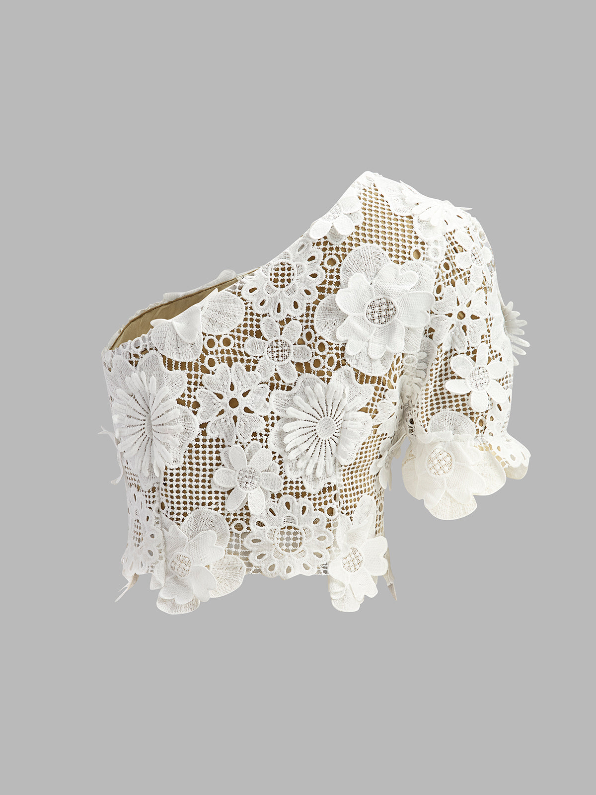 Asymmetrical Floral Lace Top Skirt Set for Elegant Evening Wear