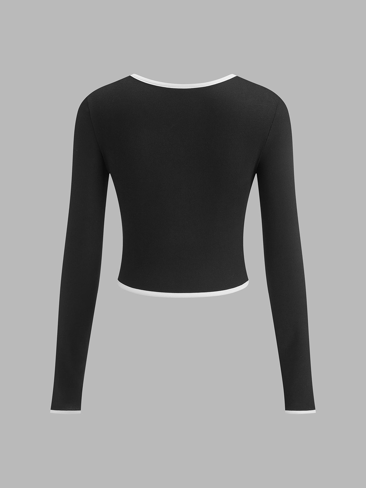 Square Neck Contrast Trim Long Sleeve Knit Shirt for Women Casual Wear