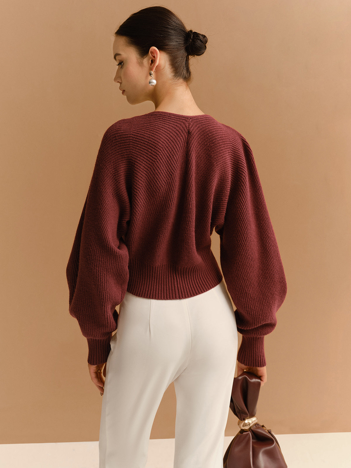 Leg-Of-Mutton Sleeve Metal-Detail Short Cardigan Stylish Women's Fall Fashion