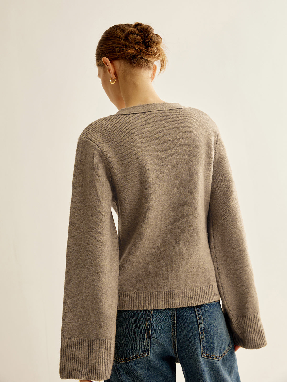 V-Neck Split Button Cardigan with Long Sleeves for Women