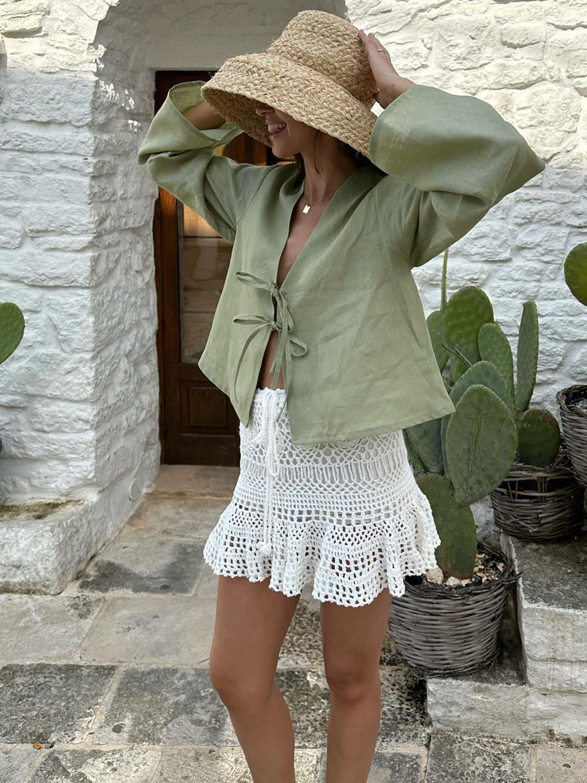 Oversized Long Tie-Front Sleeve Blouse Elegant Lightweight Women's Top