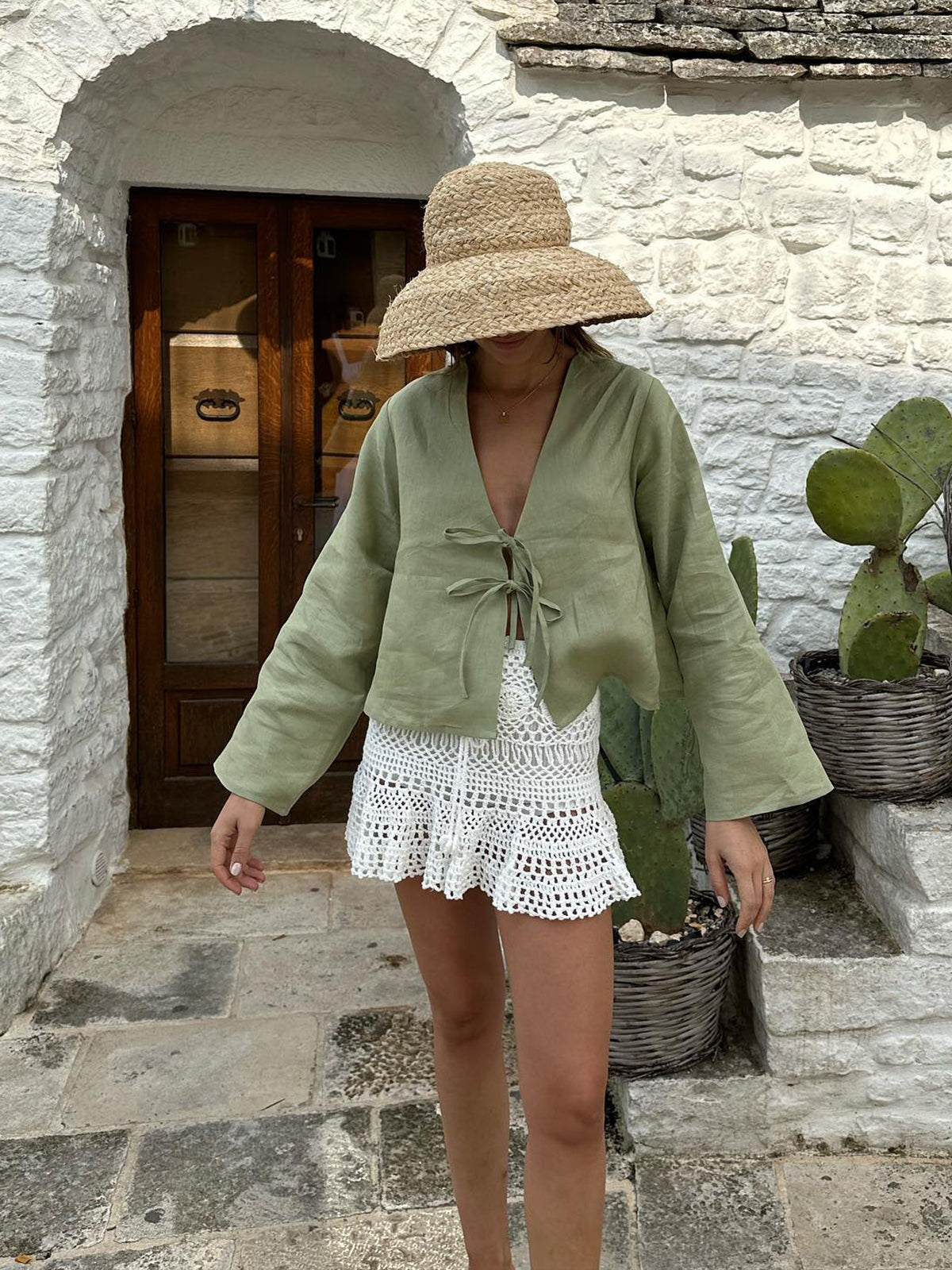 Oversized Long Tie-Front Sleeve Blouse Elegant Lightweight Women's Top