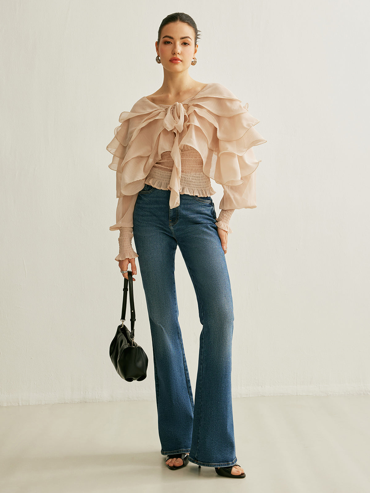 Semi-Sheer Chiffon Ruffle Backless Top Women's Trendy Summer Blouse