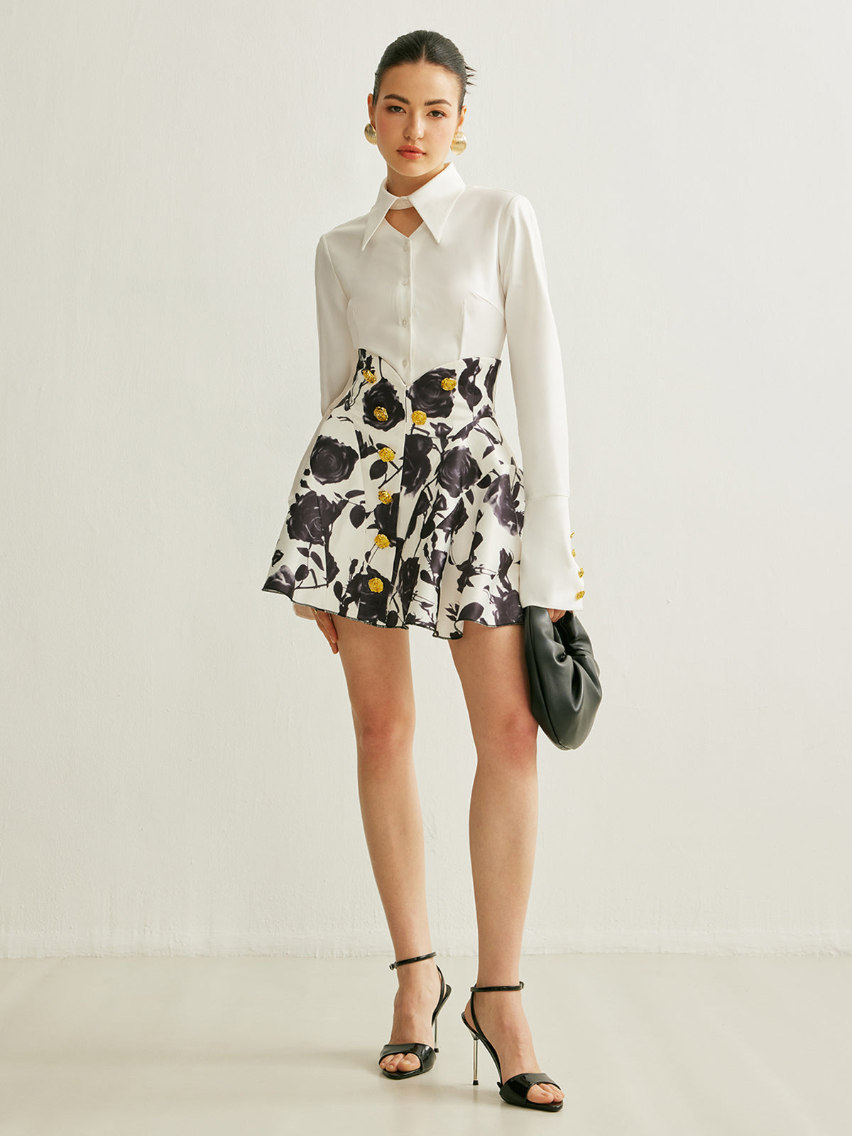 Floral Print Button-Detail Skirt with Elastic Waistband