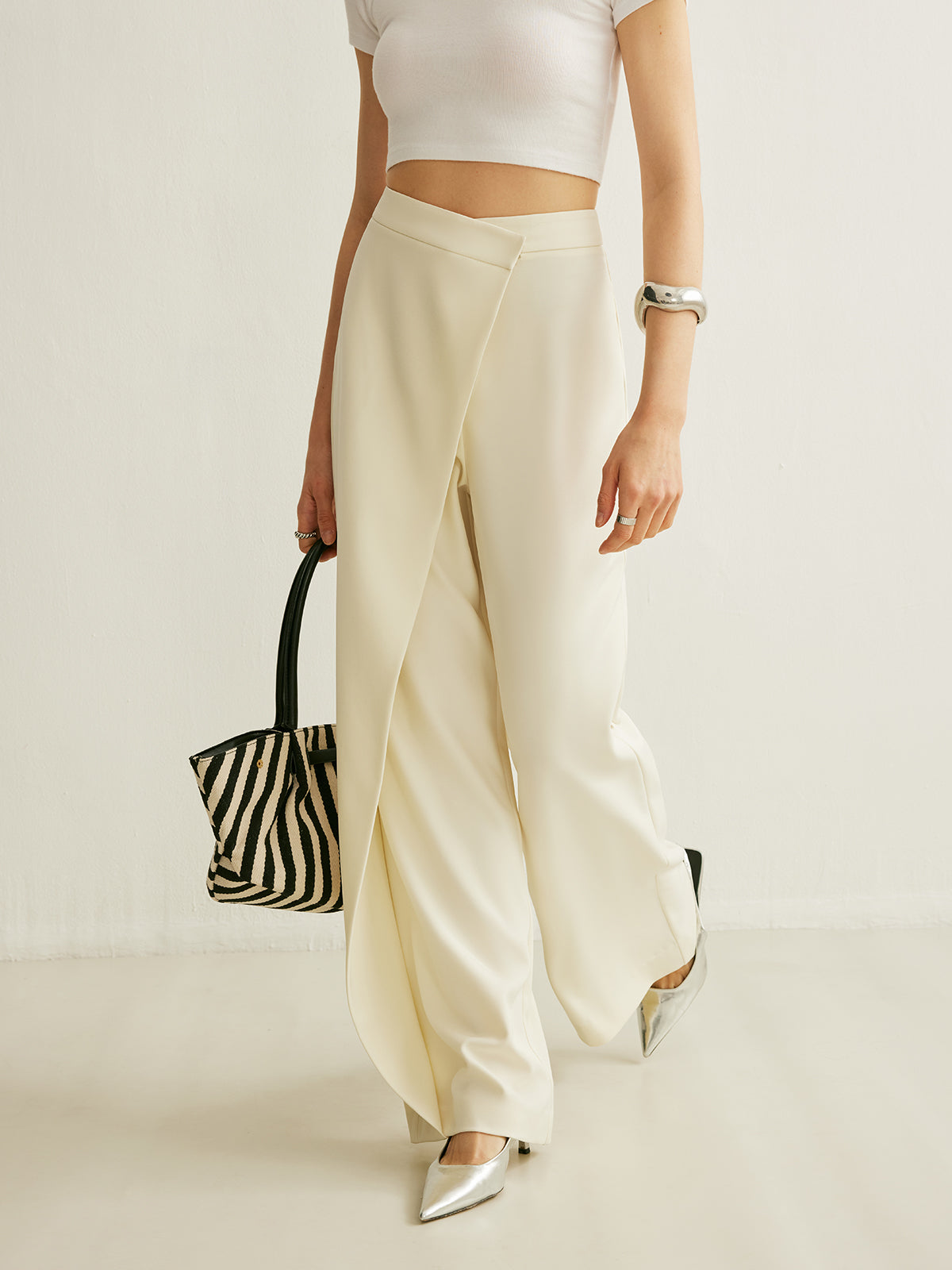 Asymmetrical Cross Wrap High-Waist Pants for Women Comfort Fit